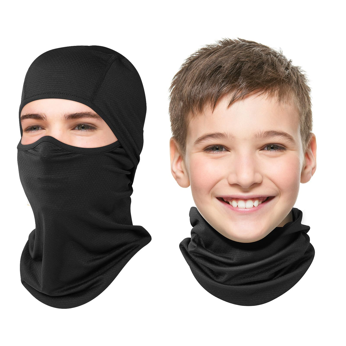 Ameceres Kids Balaclava Face Mask Summer Cooling Full Face Cover Lightweight Windproof Breathable UV Protector Neck Gaiter Black