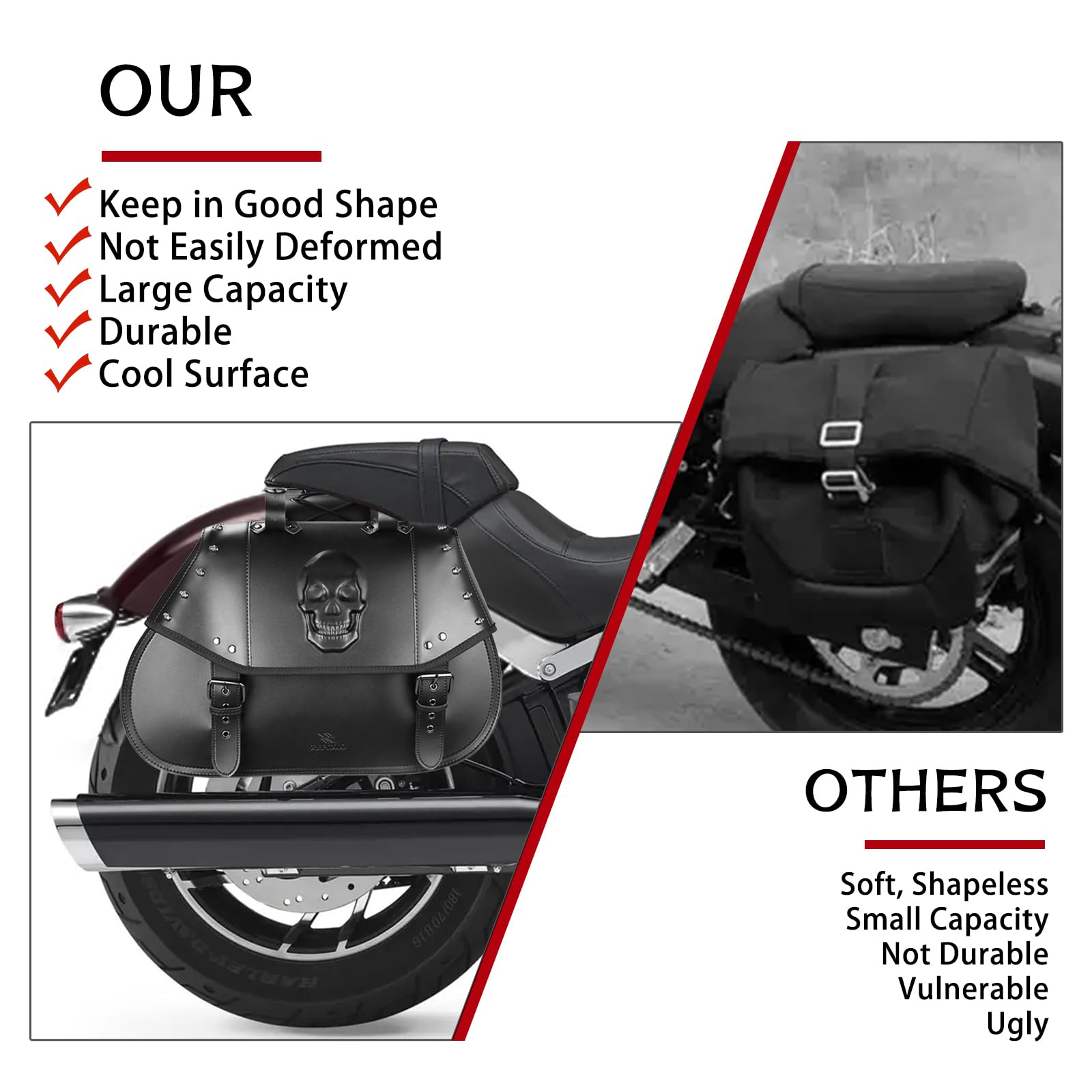 Quixofiber Motorcycle Saddle Bags - 34L Large Capacity, PU Leather, Waterproof, Black, Universal Fit for Harley, Honda, Yamaha, Kawasaki