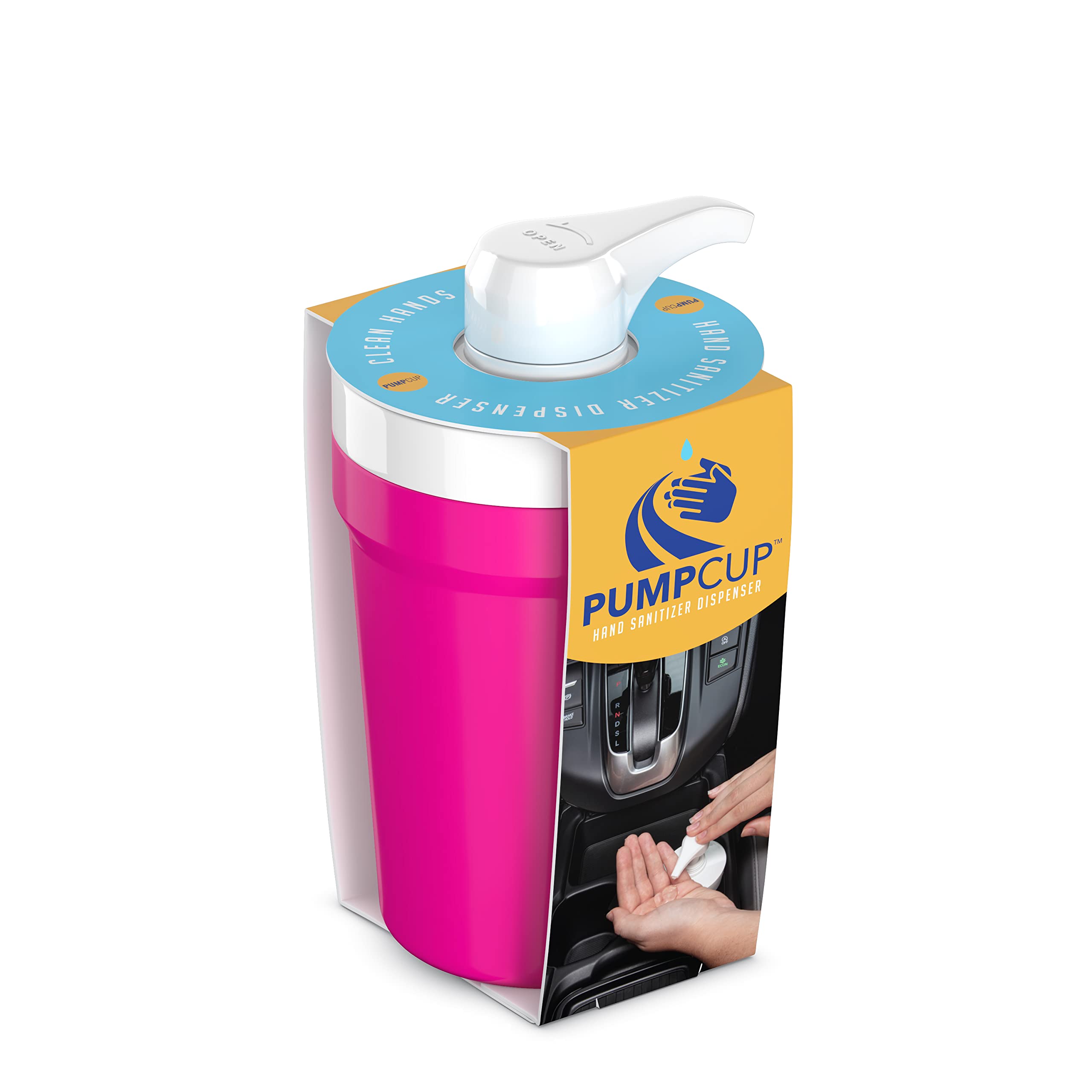 PumpCup Portable Hand Sanitizer Dispenser for Car Cup Holders (Solid Pink)