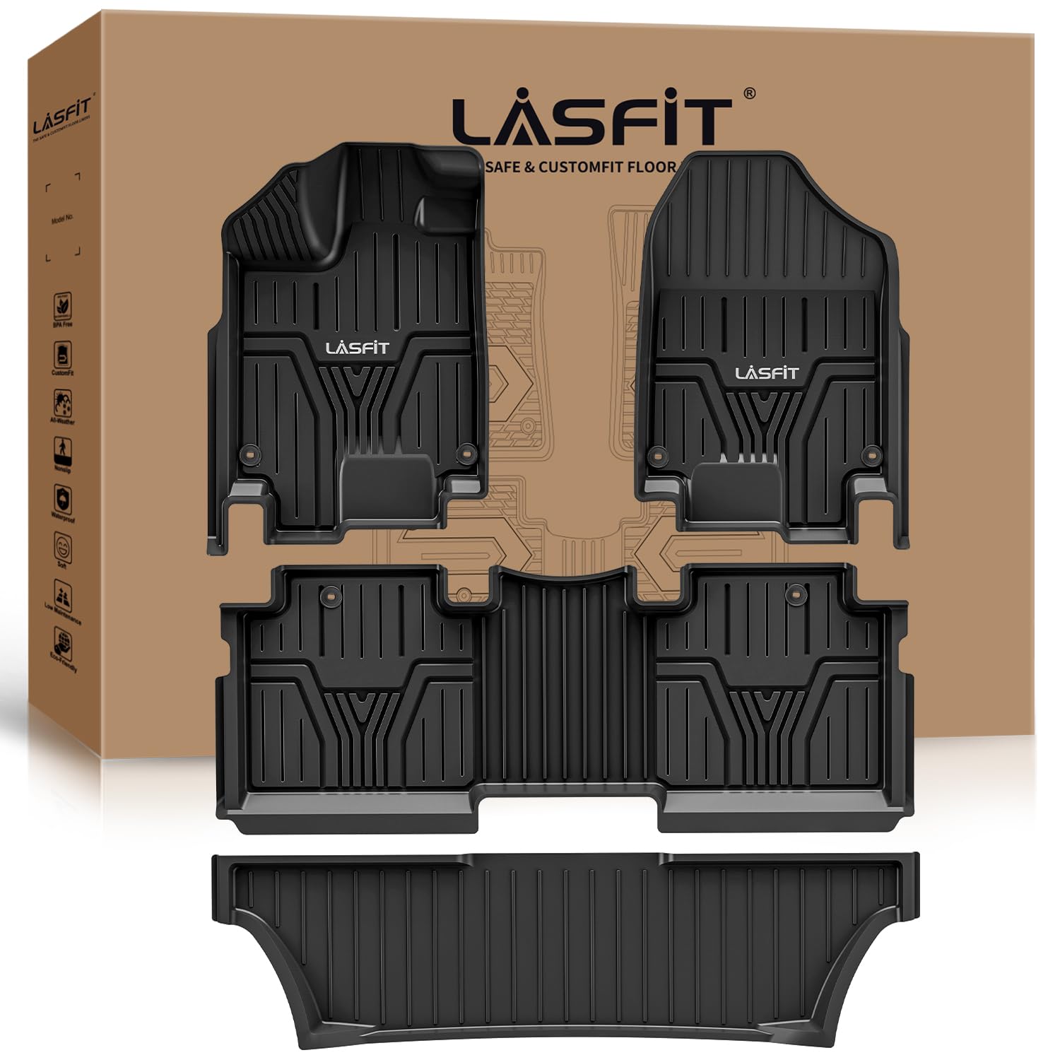 Lasfit Floor Mats For Honda Odyssey 2025 2024 2023 2022 2021 2020 2019 2018 Mini Passenger Van, All Weather Tpe Car Liners,1St &
