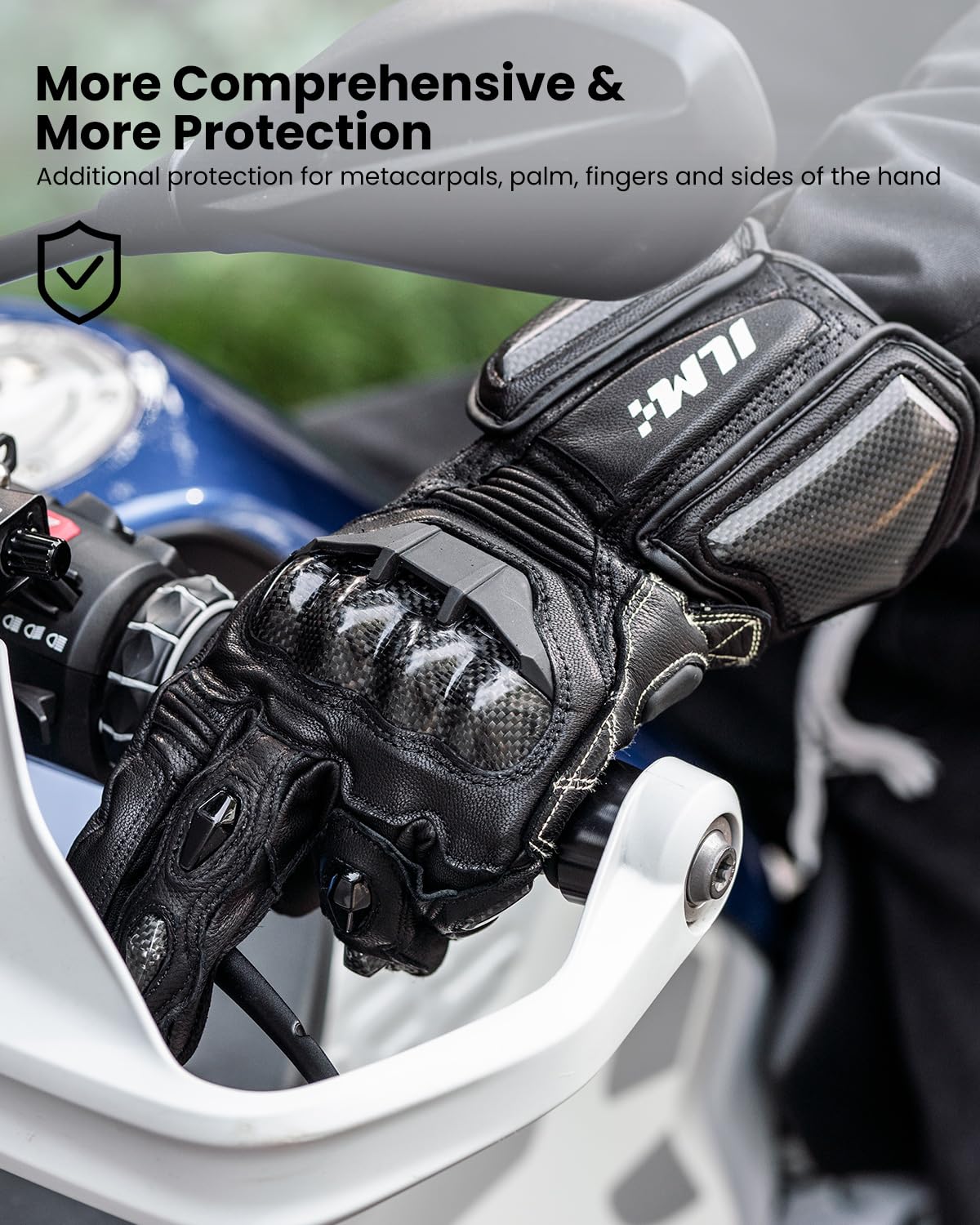 Ilm Air Flow Leather Motorcycle Gloves For Men And Women Model-Grc01L (L, Black-Long)