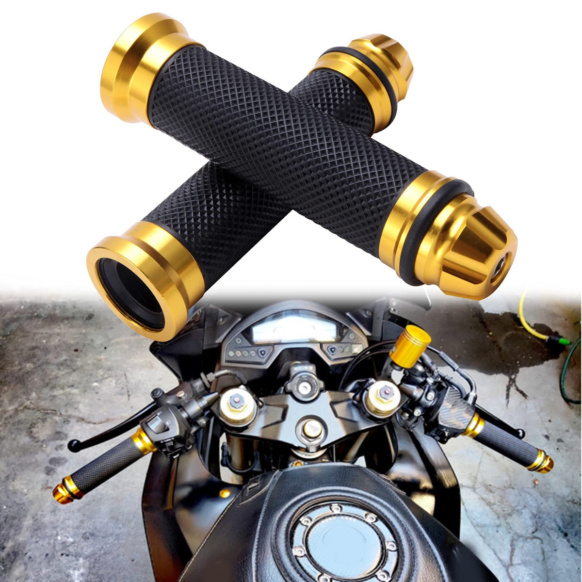 Universal Pair Of 7/8'' 22Mm Rubber Handlebar Hand Grip Bar End For Motorcycle Bike Cafe Racer