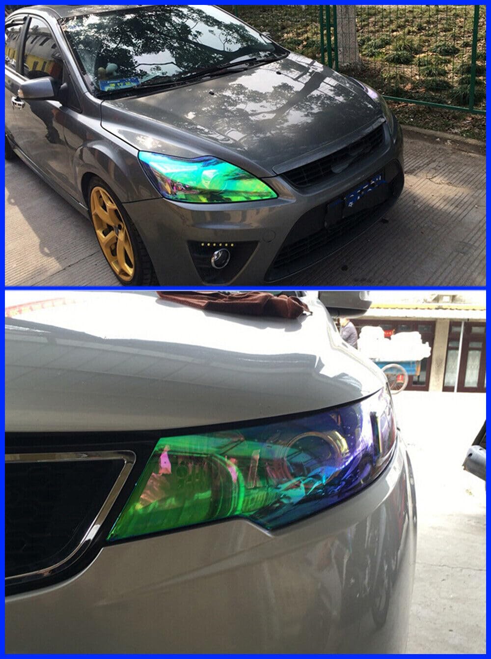 Lzlrun 12 By 48 Inches Self Adhesive Auto Car Tint Chrome Chameleon Headlight Taillight Fog Light Vinyl Smoke Film Sheet Sticker Cover (Chameleon Light Blue)