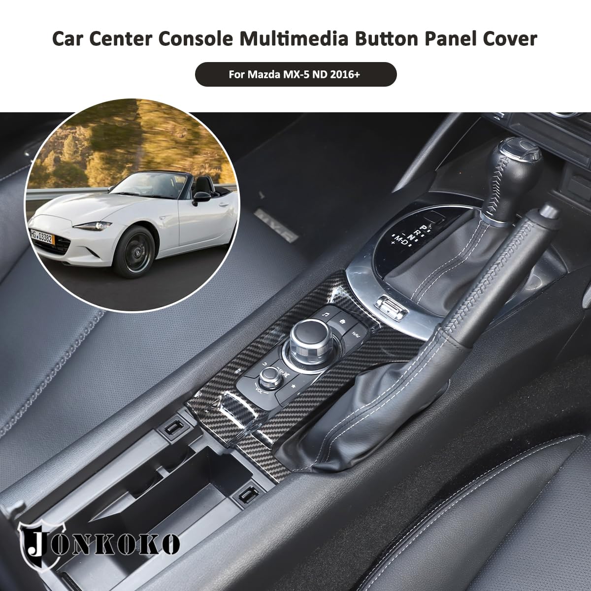 Car Interior Gear Shift Frame Trim Sticker For Mazda Mx-5 Nd 2015-2023 Center Console Panel Trim Cover Interior Accessories (Multimedia Panel-Carbon Fiber)