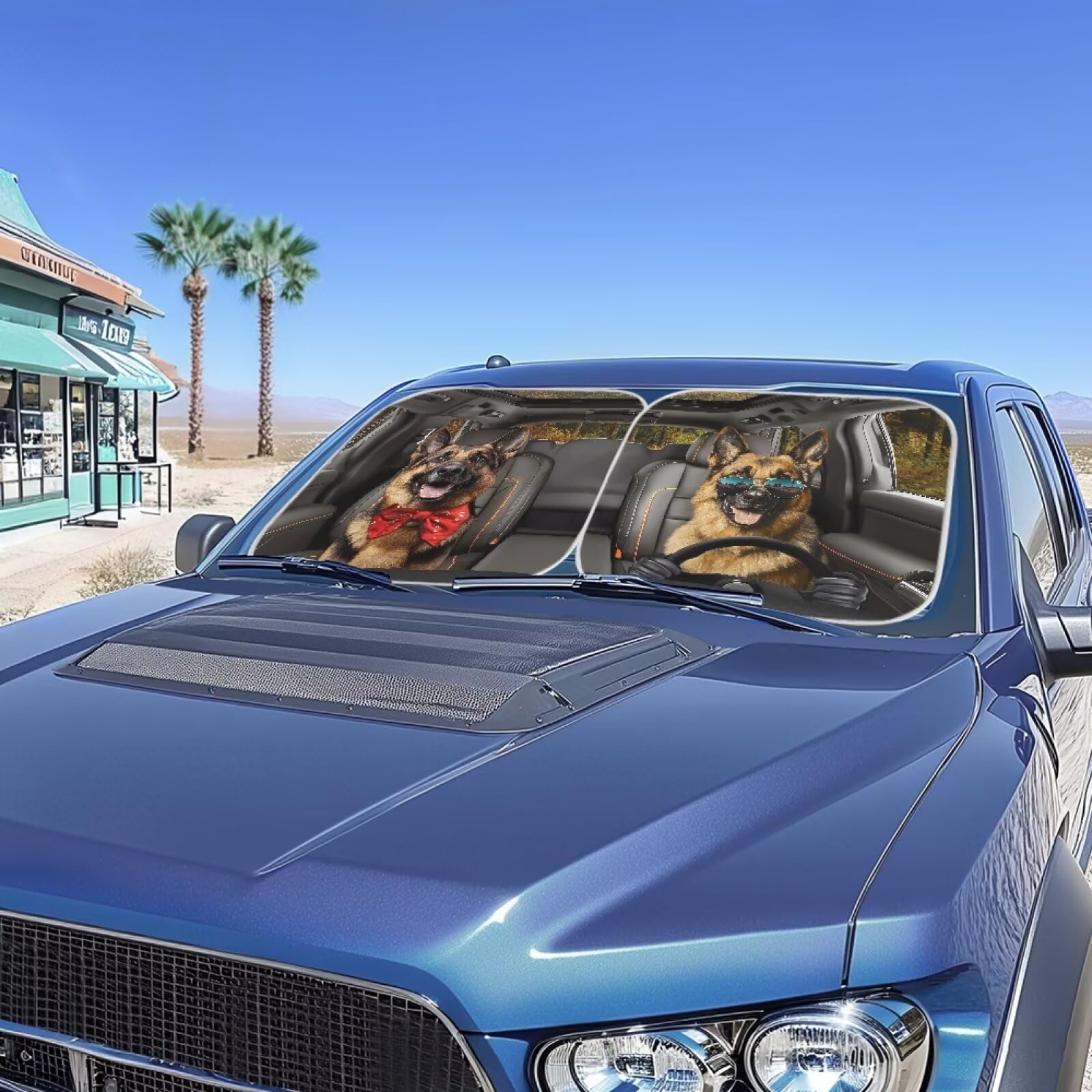 Renewold 2Pcs Sunshade For Car Windshield German Shepherds Animal Driving Reflective Blocks Heat Sunlight Foldable Sun Shade Shi
