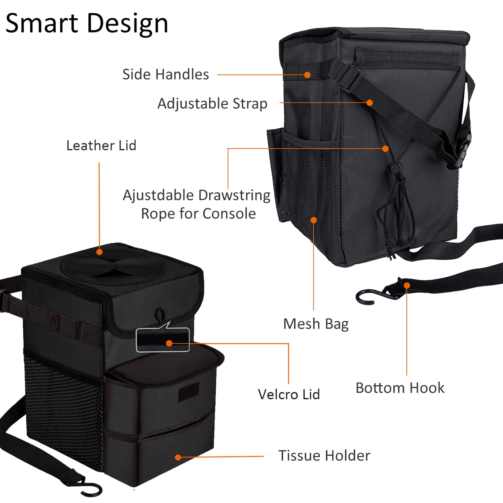 Gpusfak Car Trash Can Foldable Garbage Bin Leakproof 3 Gallons Black Blue