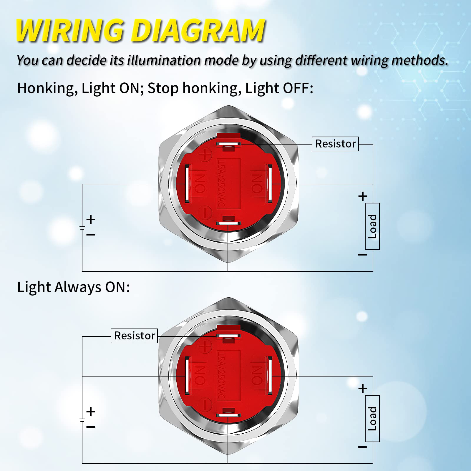 Joinfworld Horn Button 12V 20A Heavy Duty 16Mm Metal Horn Switch Speaker Blue Led Illumianted Stainless Steel Momentary Push Button Switch For Marine Boat Auto Air Train