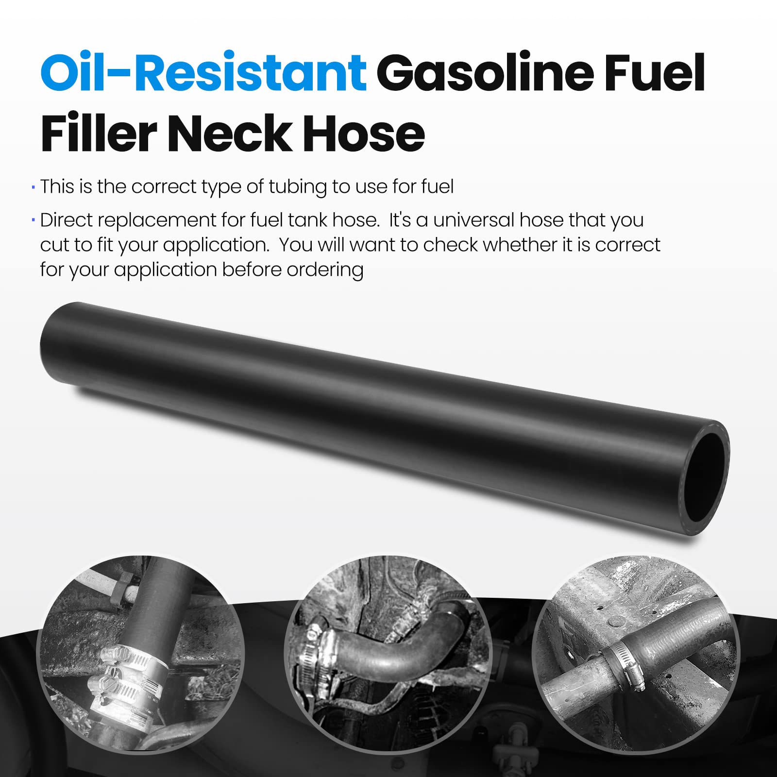 Tkkeuep Gasoline Fuel Filler Neck Hose With 4 Hose Clamps,1 1/4 Inches Inside Diameter Fuel Filler Hose, Reinforced Gas Tank Fil