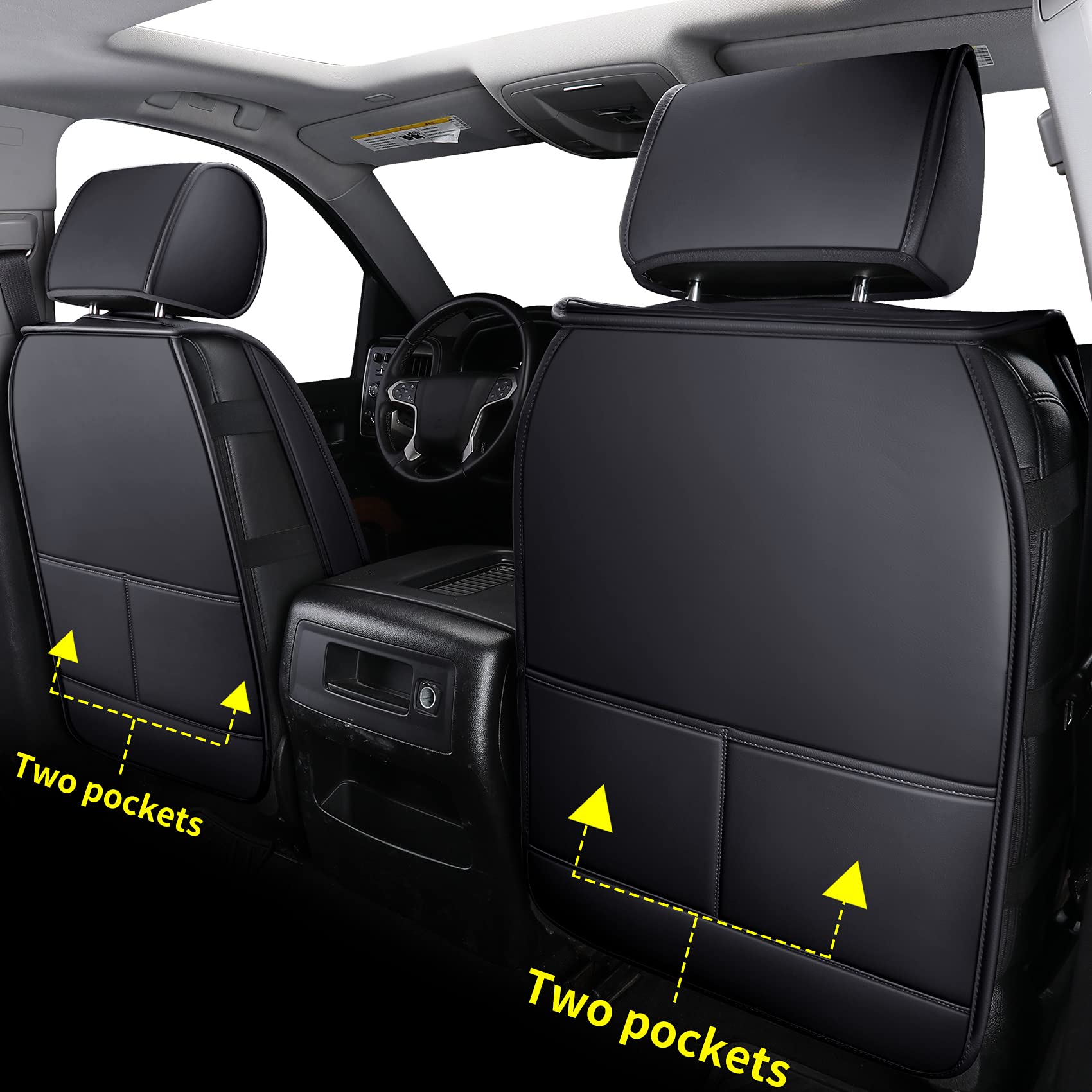 Luckyman Club D04-S2-2 Silverado Seat Covers, Fit For 2019-2023 Chevy Silverado Gmc Sierra 1500 And 2020-2023 2500Hd 3500Hd Crew Cab Water Proof Faux Leather With Center Console Cover(Full Set, Black)