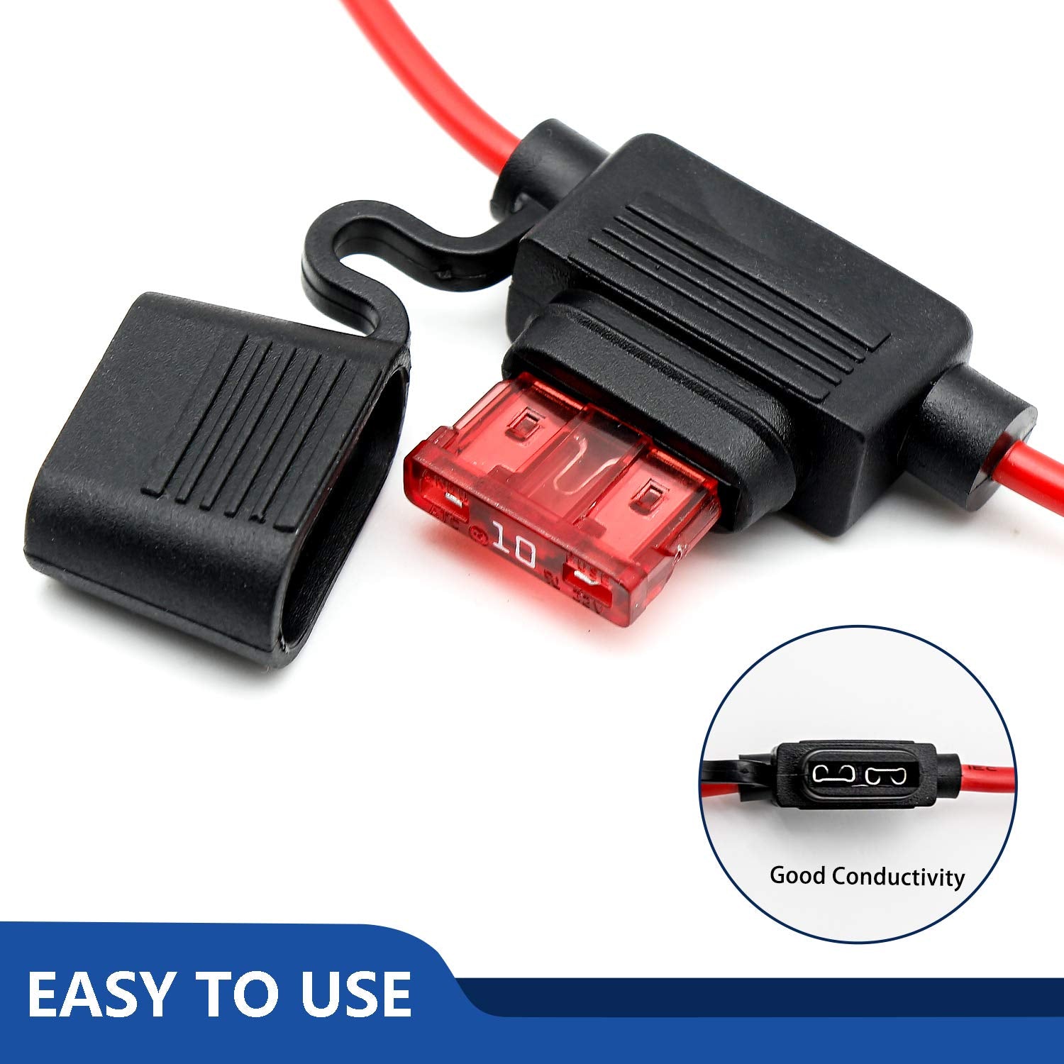 Qizpcer 10 Pack 16 AWG Inline Fuse Holder - 12V Blade Fuse Holders for 10A Fuses, Durable and Reliable Electrical Accessories