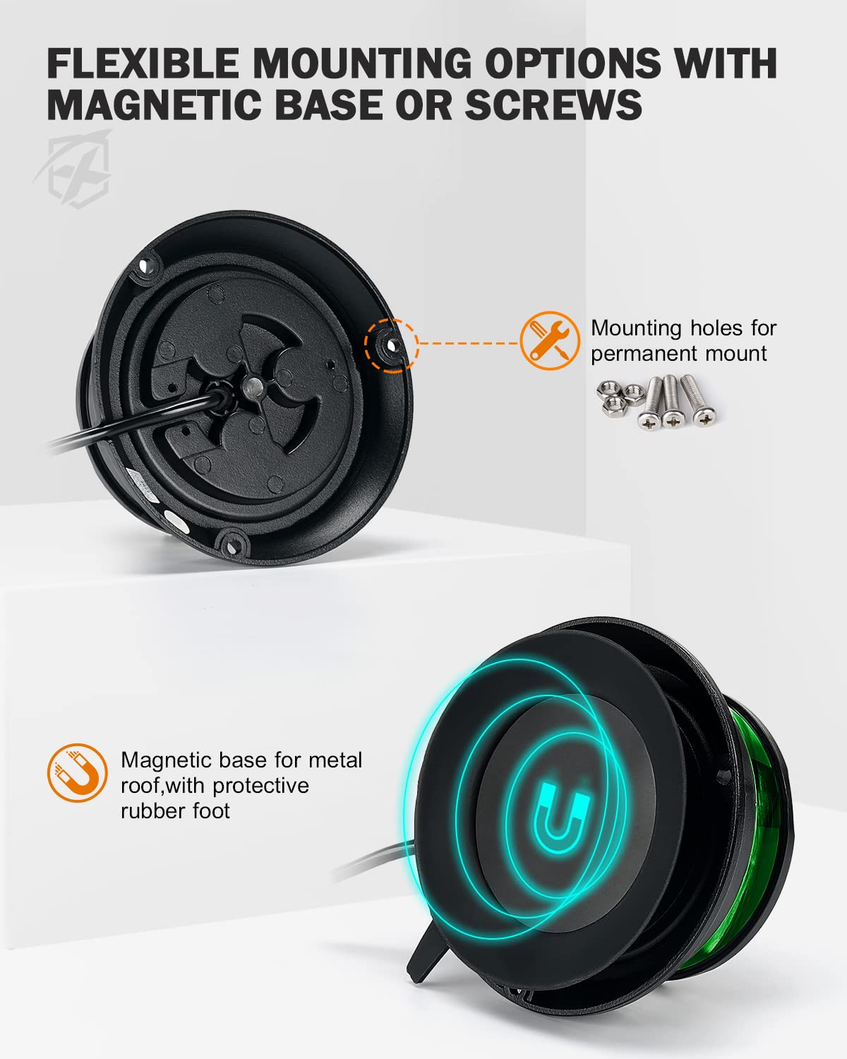 Xprite Green LED Rotating Beacon Light, 4.5Inch Super Bright Rooftop Flashing Safety Warning Strobe Light w/Magnetic for Construction Forklift Security Patrol Postal Law Enforcement Vehicles Trucks