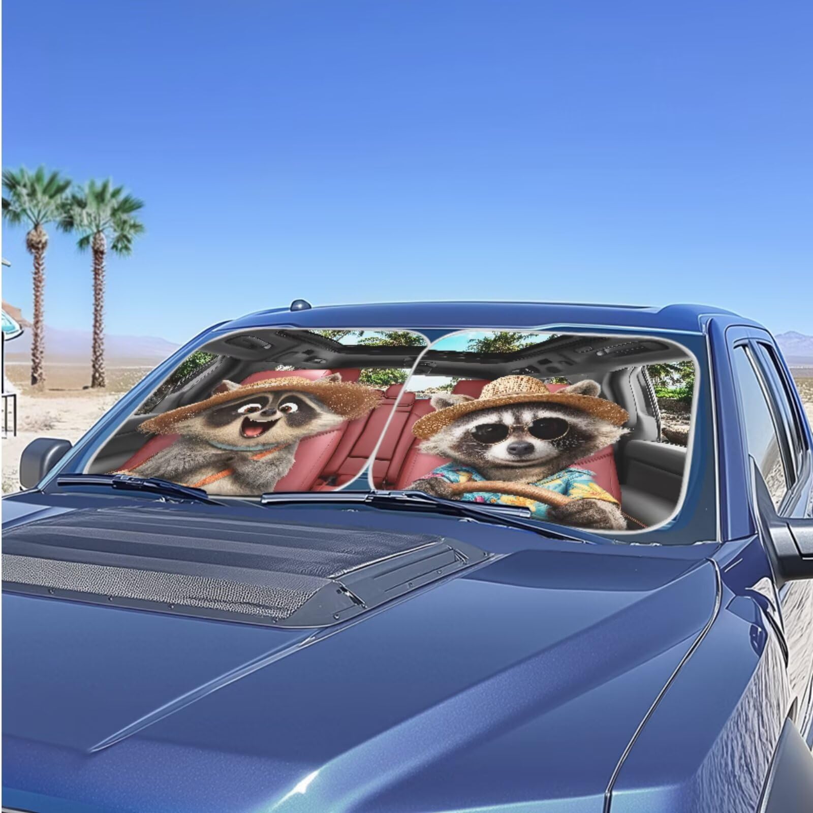 Huisefor Raccoon Car Windshield Sunshade 2 Piece Foldable Windshield Cover For Summer Uv Rays Protective Car Sun Visor Blocker A