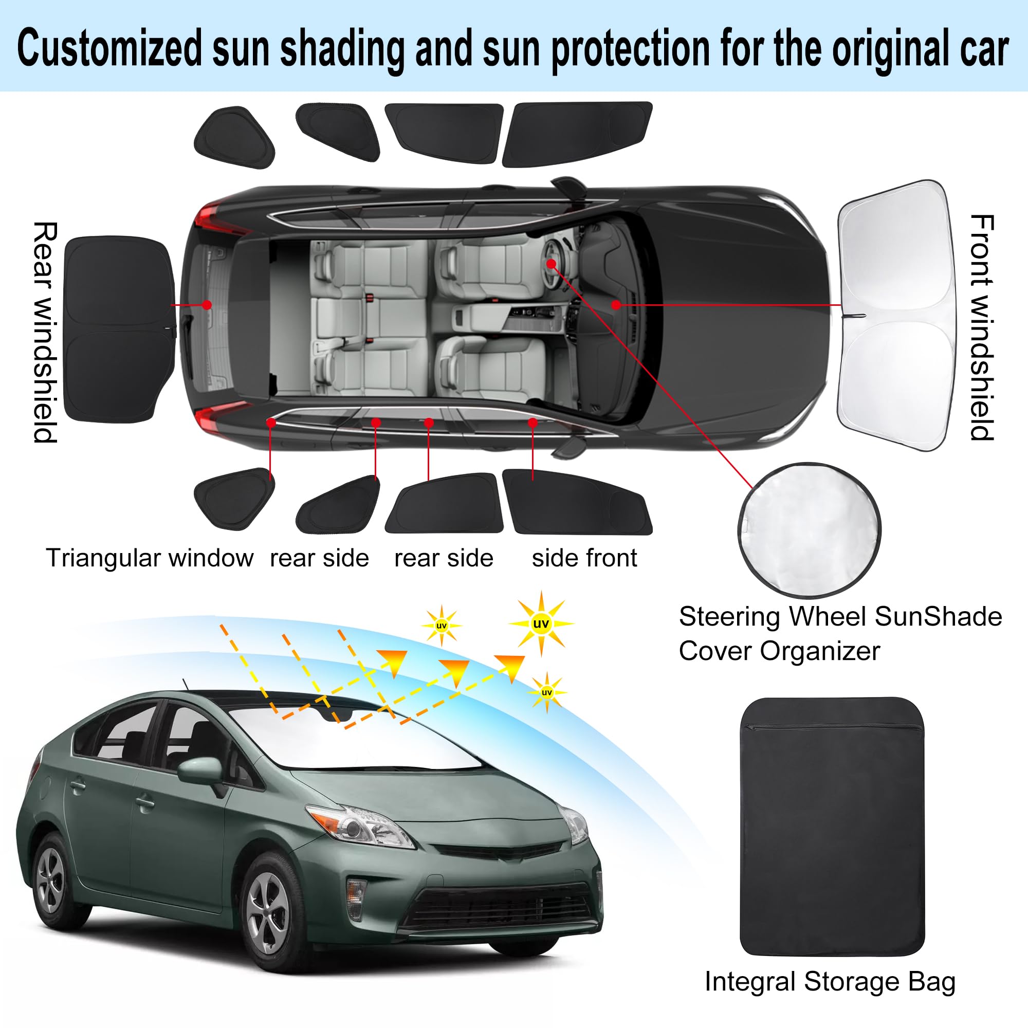 Tinglu Window Shades For Toyota Prius Hatchback 2010-2015 (Not For Prius C Or Prius V) Accessories Full Windows Rear Triangular