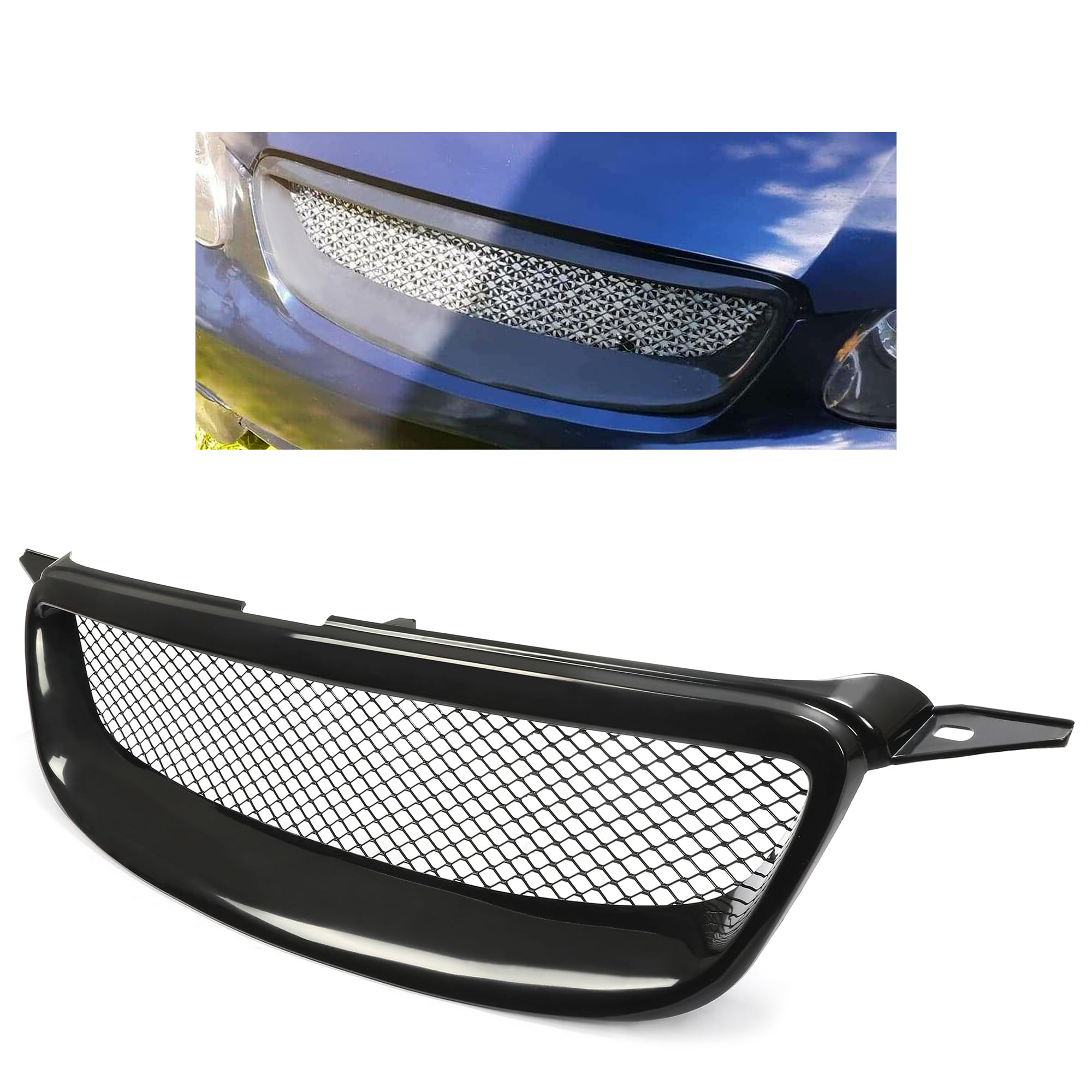 HECASA Front Bumper Grill Compatible with 2003-2007 Toyota Corolla CE LE S XRS 4-Door Hood Mesh Grille Powder Coated Black