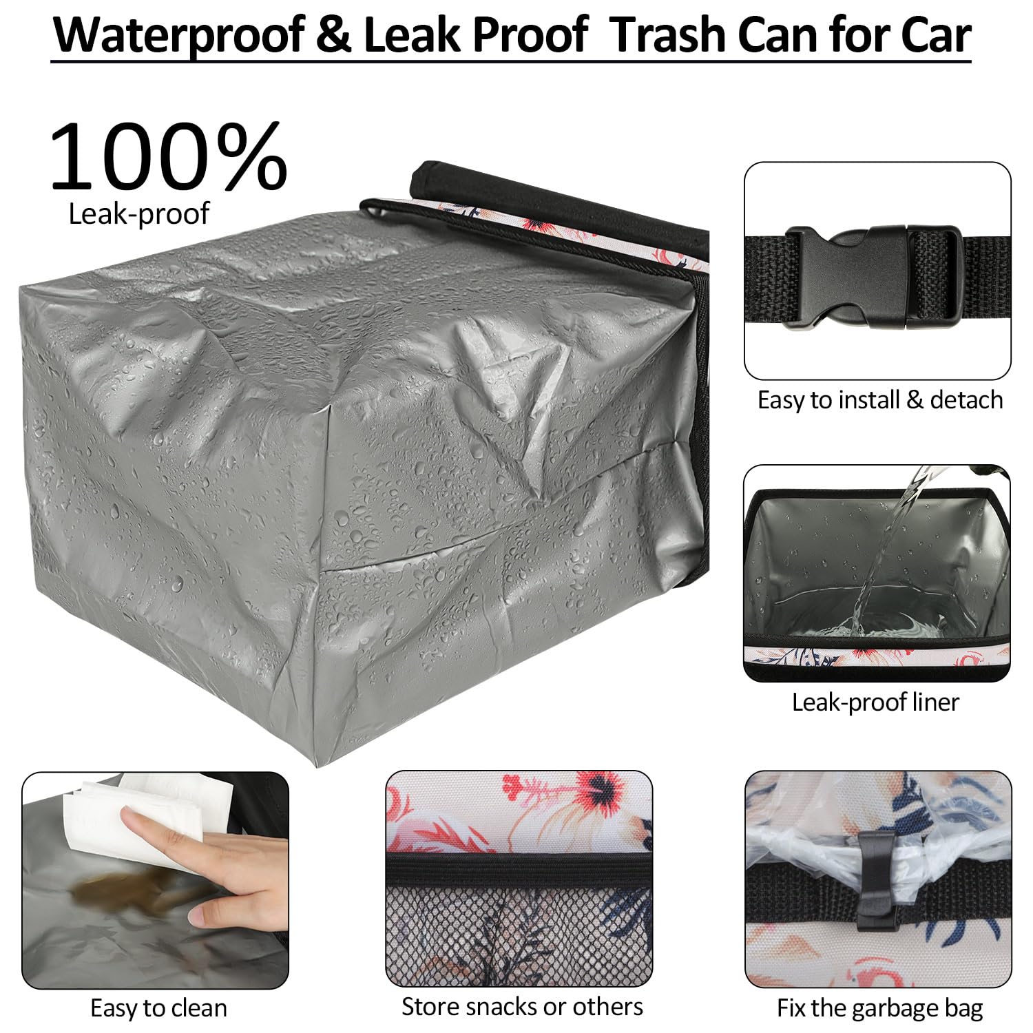 Elongriver Car Trash Can Bin For Back Seat, Leak Proof, Cute Car Trash Bag Hanging, Vehicle Trash Can For Suv Truck Van, Automot