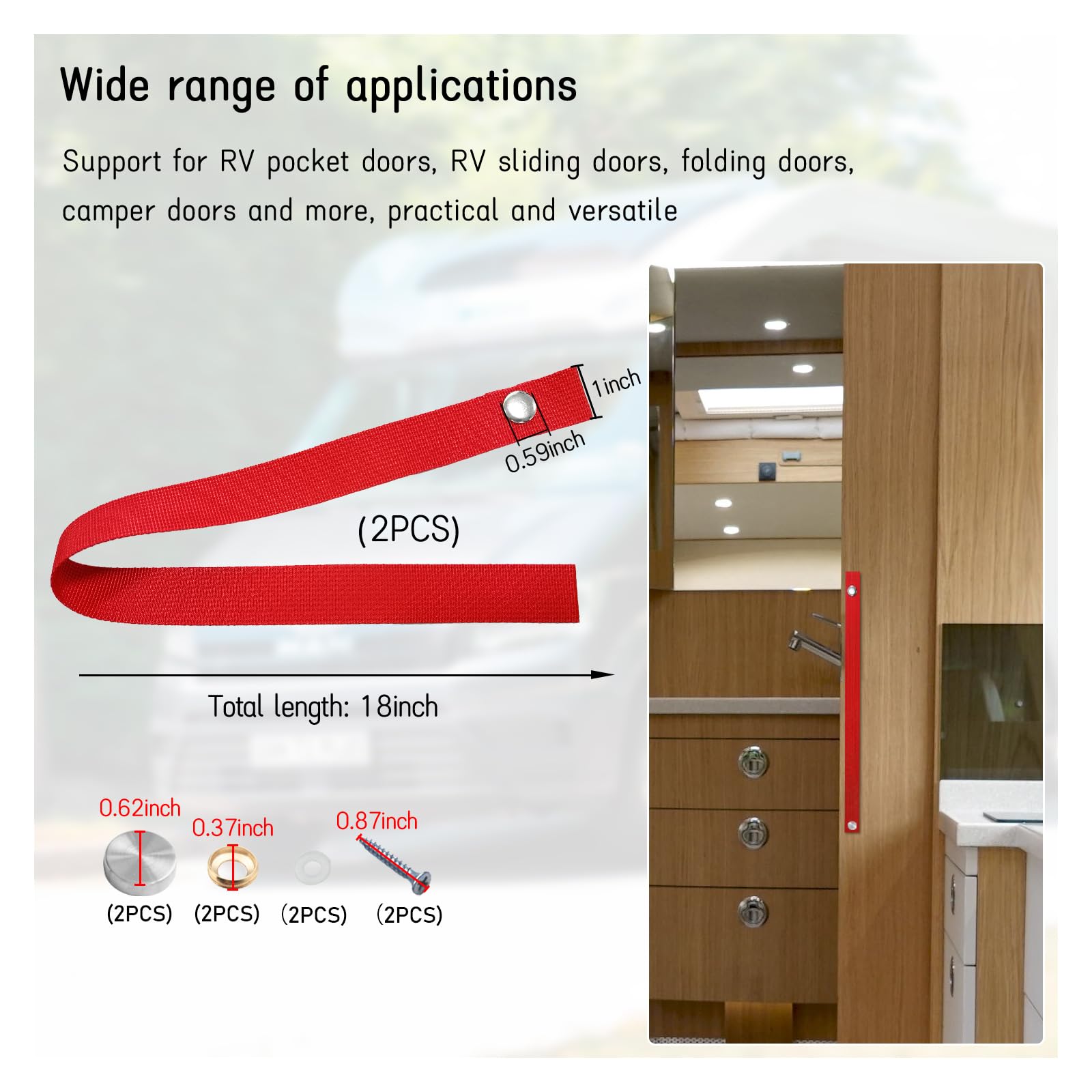Dickno 2 PCS RV Security Straps, 18 Inch Sliding Door Long Strap with 4 PCS Button Snap, Universal Locking Tieback Strap Accesso