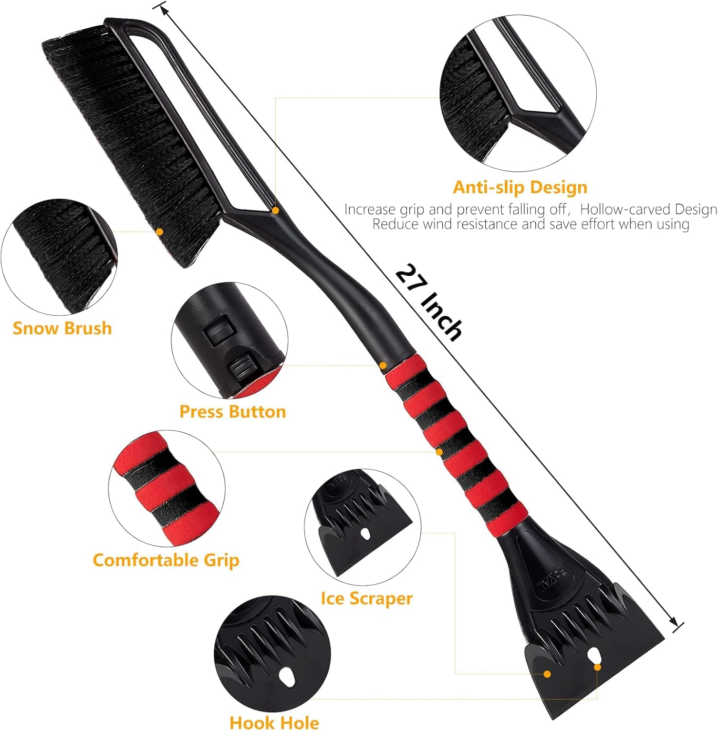 Foval 27 '' Ice Scraper Snow Brush (3 Pack), Wider Snow Scraper(4.73 '' Width) Snow Removal Car Brush With Comfortable Foam Grip