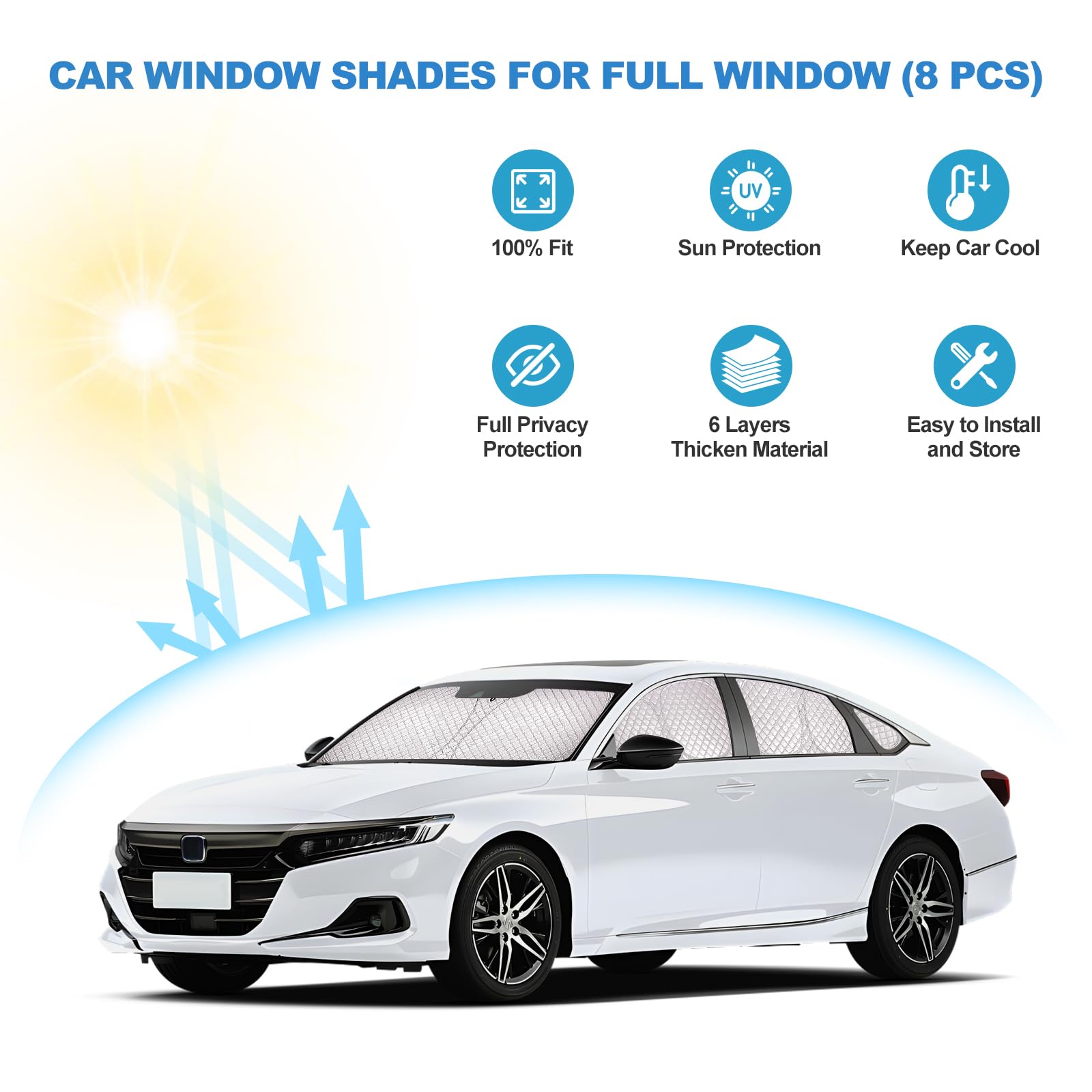 XCBYT 2018-2024 Accord Window Shades | 6 Layers Thickened Car Window Covers | 2 in 1 Car Full Window Privacy Curtains | 100% Bla