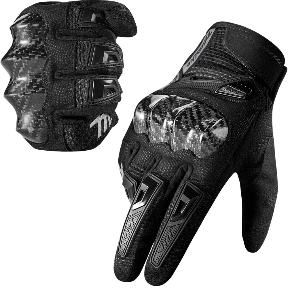 Madbike Motorcycle Gloves For Men Women Touchscreen Motocross Dirt Bike Riding Gloves With Carbon Fiber Protective Hard Knuckles Model Md66(Black, Medium)