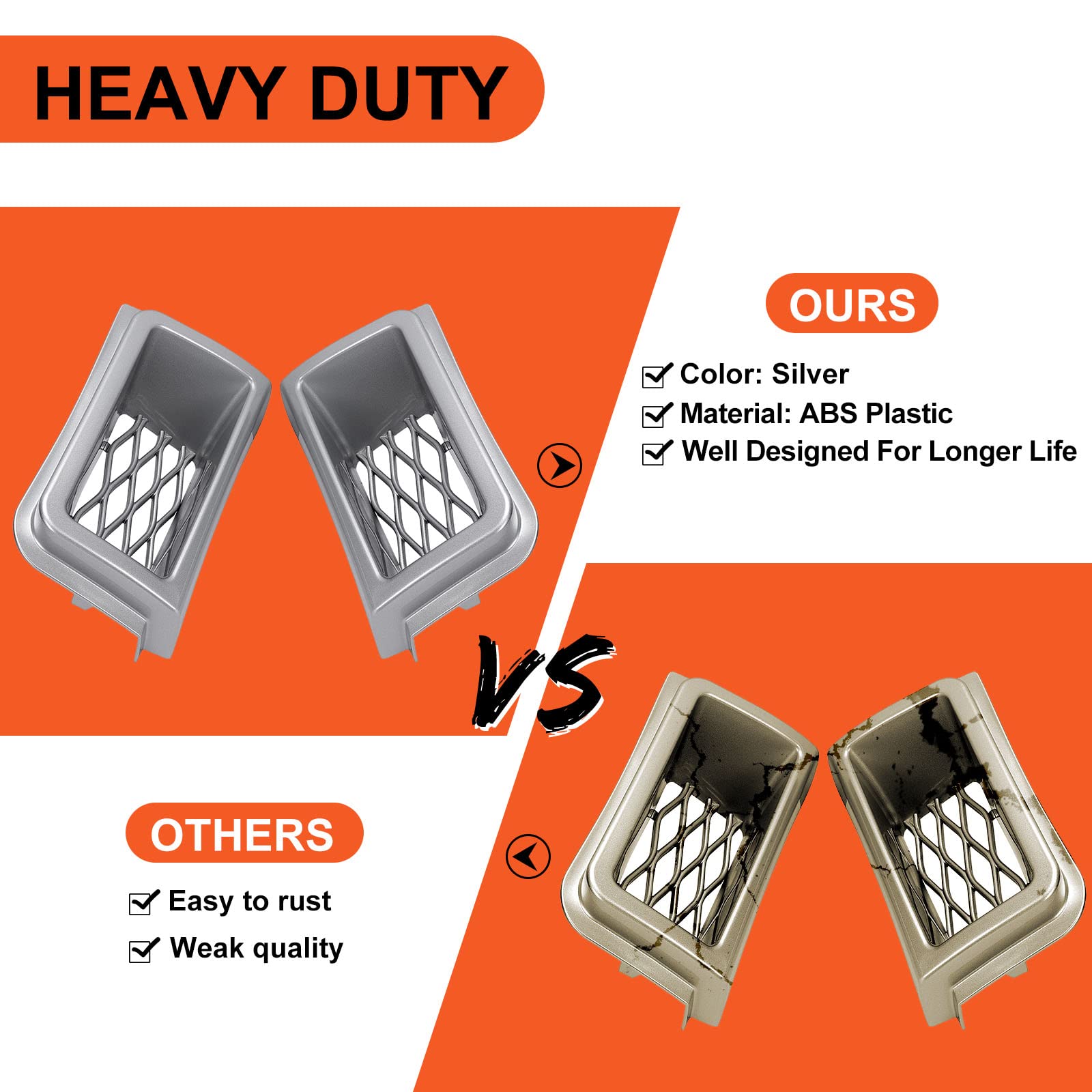 ECOTRIC Bumper Caliper Air Duct Vent Trim Compatible with 2003-2007 Chevy Chevrolet Silverado 1500 New Pair Silver Right & Left Air Duct Bezel Replacement for 89025753 & 89025754