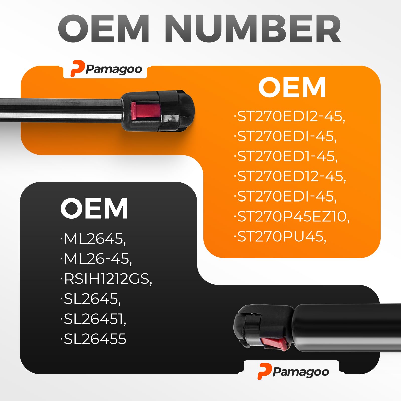 Pamagoo St270Edi2-45 27 Inch Gas Strut 45 Lbs,2Pcs St270Edi-45 Undercover Gas Spring, 27'' Lift Support For Tonneau Cover Parts