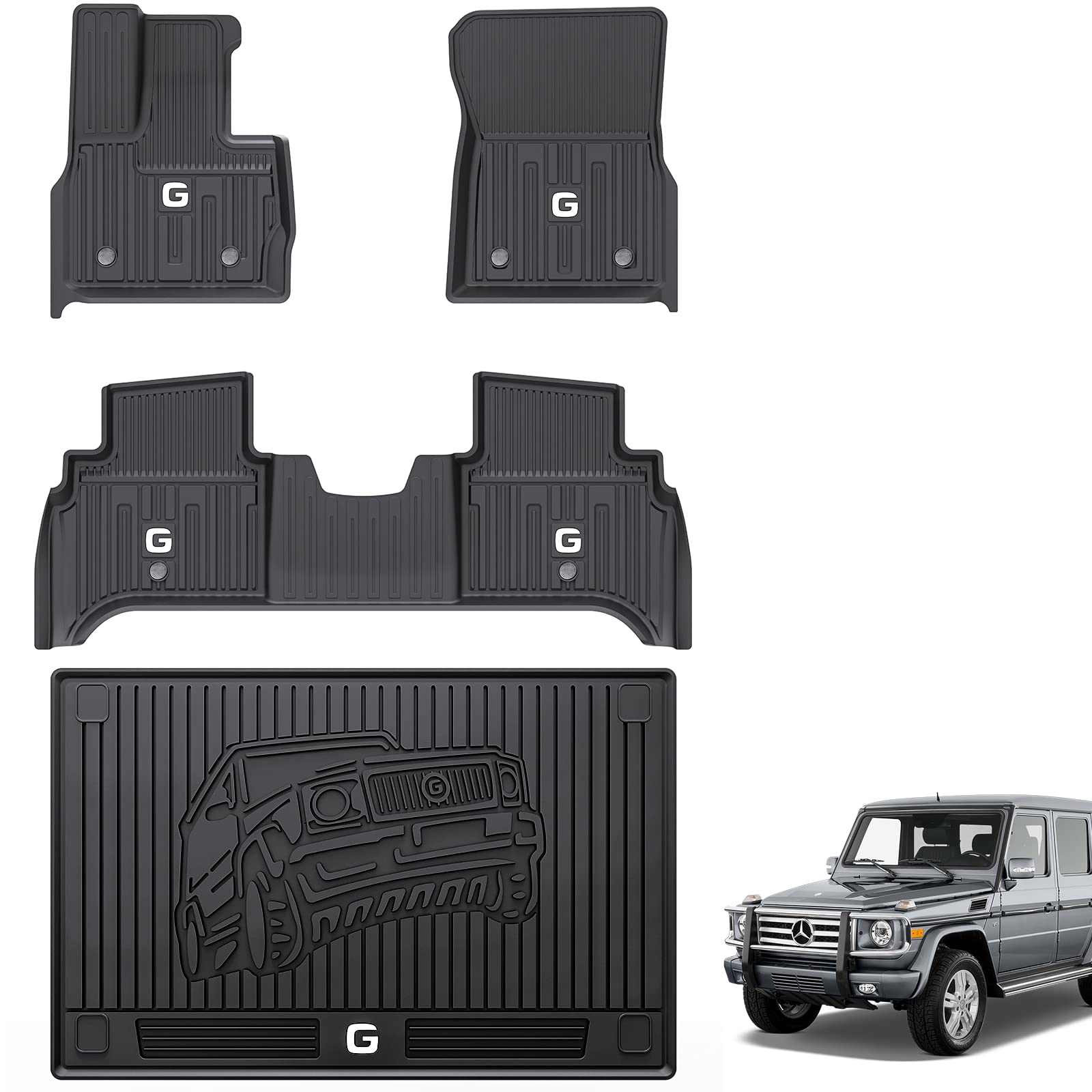 3W Floor Mats&Cargo Liner Fit For 2019-2024 2025 Mercedes-Benz G Class/G500/G550/Amg G63 Suv Tpe All Weather Custom Fit Floor Li