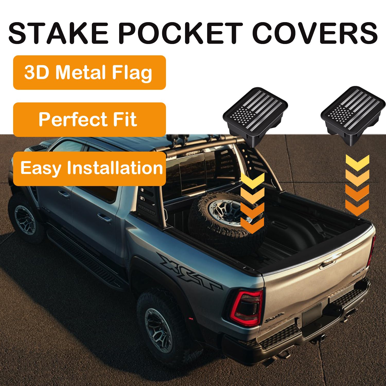 Ram 1500 Bed Rail Caps Covers, Stake Pocket Compatible With Dodge Ram 2019-2024 Truck Tonneau Covers Accessories(Set Of 2) (Blac