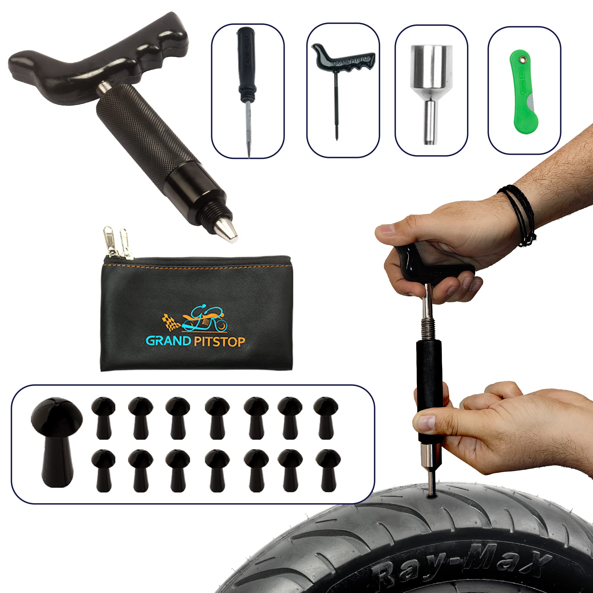 GRAND PITSTOP 20 Pcs Tubeless Tire Puncture Repair Kit with Mushroom Plug for Tyre Punctures and Flats on Cars, Motorcycles, ATV