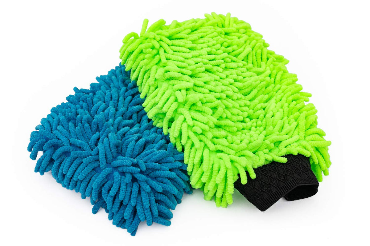 The Rag Company - Premium Chenille Microfiber Knobby Wash Mitts - Perfect For Car Washing And Detailing; Scratch-Free, Lint-Free, Double-Sided, Plush, And Absorbent; Lime Green + Blue (2-Pack)
