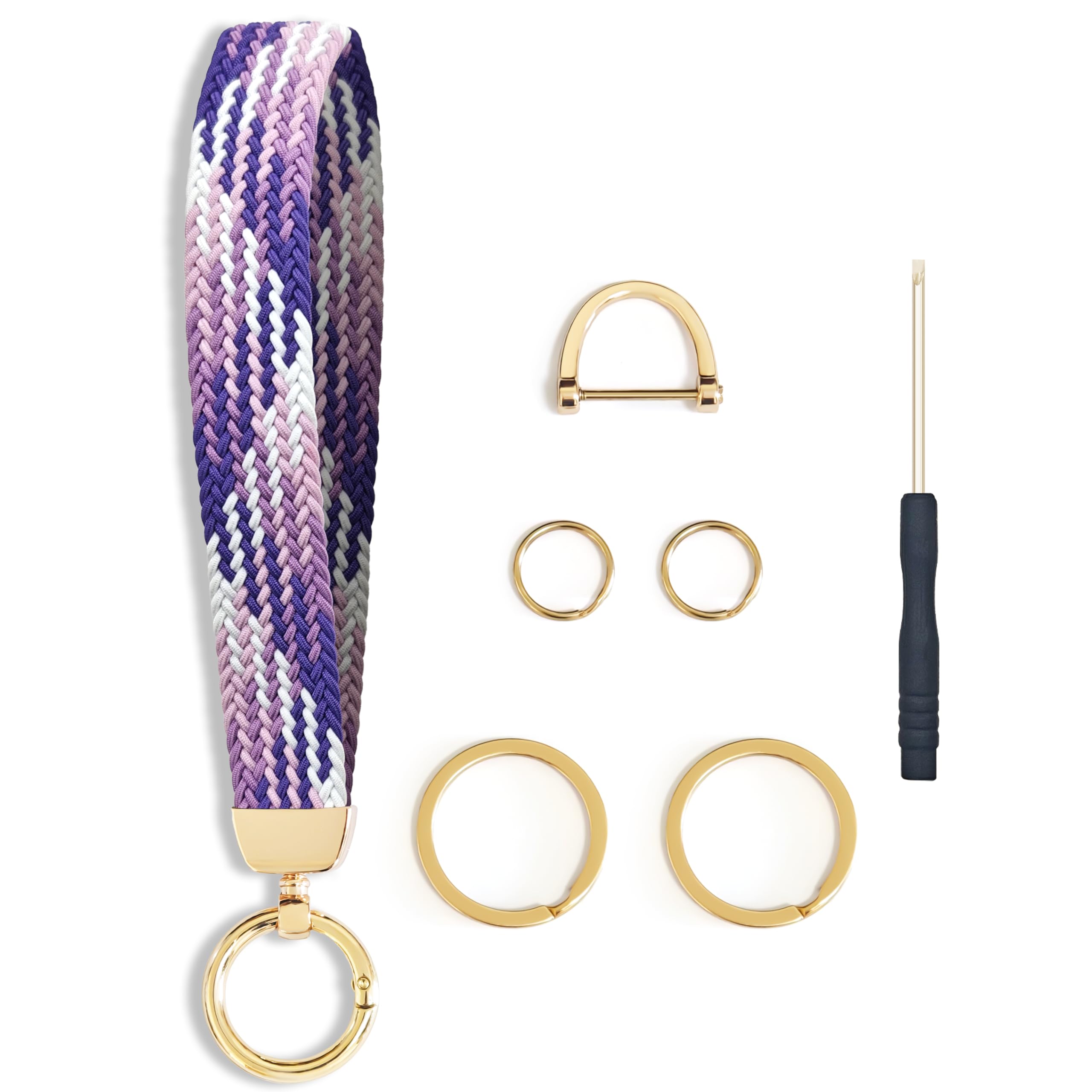 SUYIYANG Keychain Wristlet, Stretchy Key Chains Women Cute with 4 Keyrings & D Ring, Wrist Lanyard for Car Keys Chain - Purple