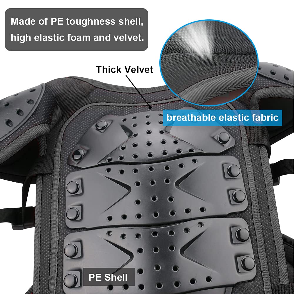 Starknightmt Upgraded Kids Motorcycle Armor Suit Teen Dirt Bike Gear Riding Protective Set For Cycling, Skateboarding, Skiing, Skating, Off-Road (Black)