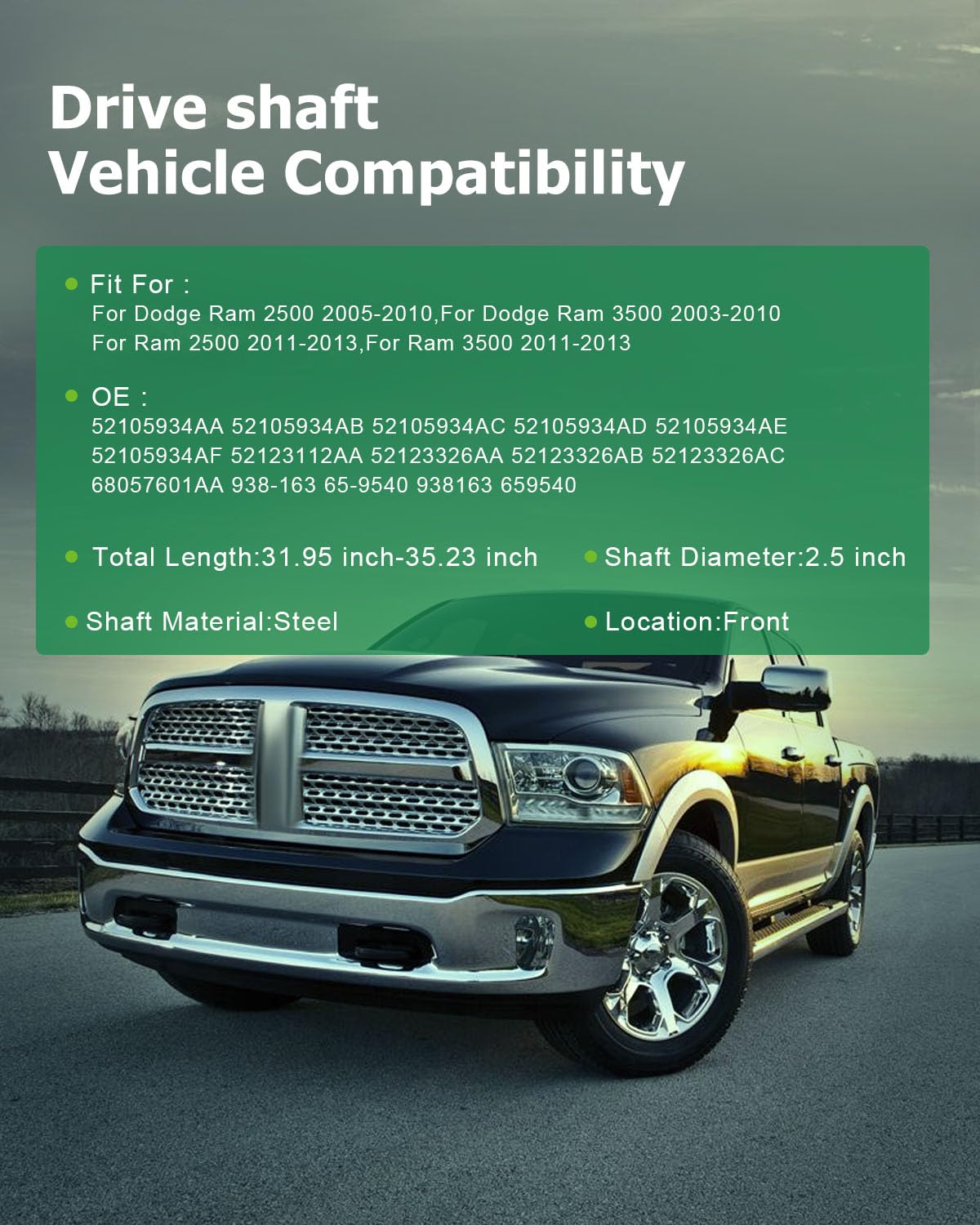 SCITOO Front Drive shaft Assembly Propeller Shaft Compatible For Dodge Ram 2500 3500 2003-2013 938-163 65-9540 938163 659540 - [