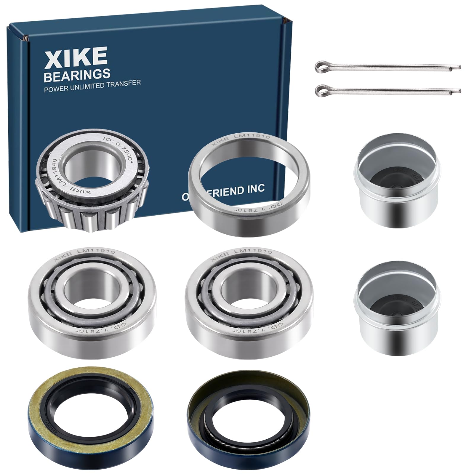 XiKe 2 Set Fits 3/4 inch Axles Trailer Wheel Hub Kit, Include LM11949/LM11910 Bearings, 11174TB Seal, OD 1.78 Dust Cover and Cot