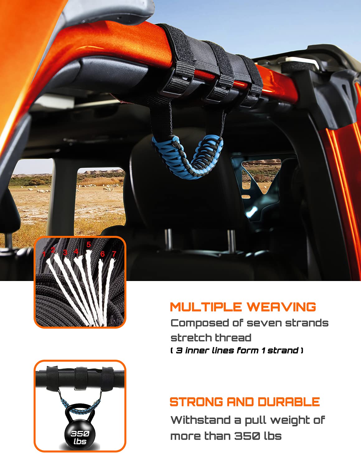 Savadicar 4 X Roll Bar Grab Handles Grip Handle For Jeep Wrangler Cj Yj Tj Jk Jl & Gladiator Jt 1955-2023, Interior Accessories,