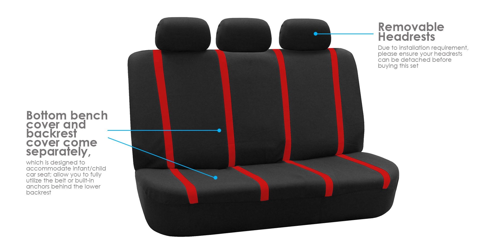 FH Group Car Seat Covers Unique Flat Cloth Full Set Automotive Seat Covers Front Set and Rear Solid Bench Red Black Seat Covers w. Gift Universal Fit Interior Accessories for Cars Trucks and SUVs