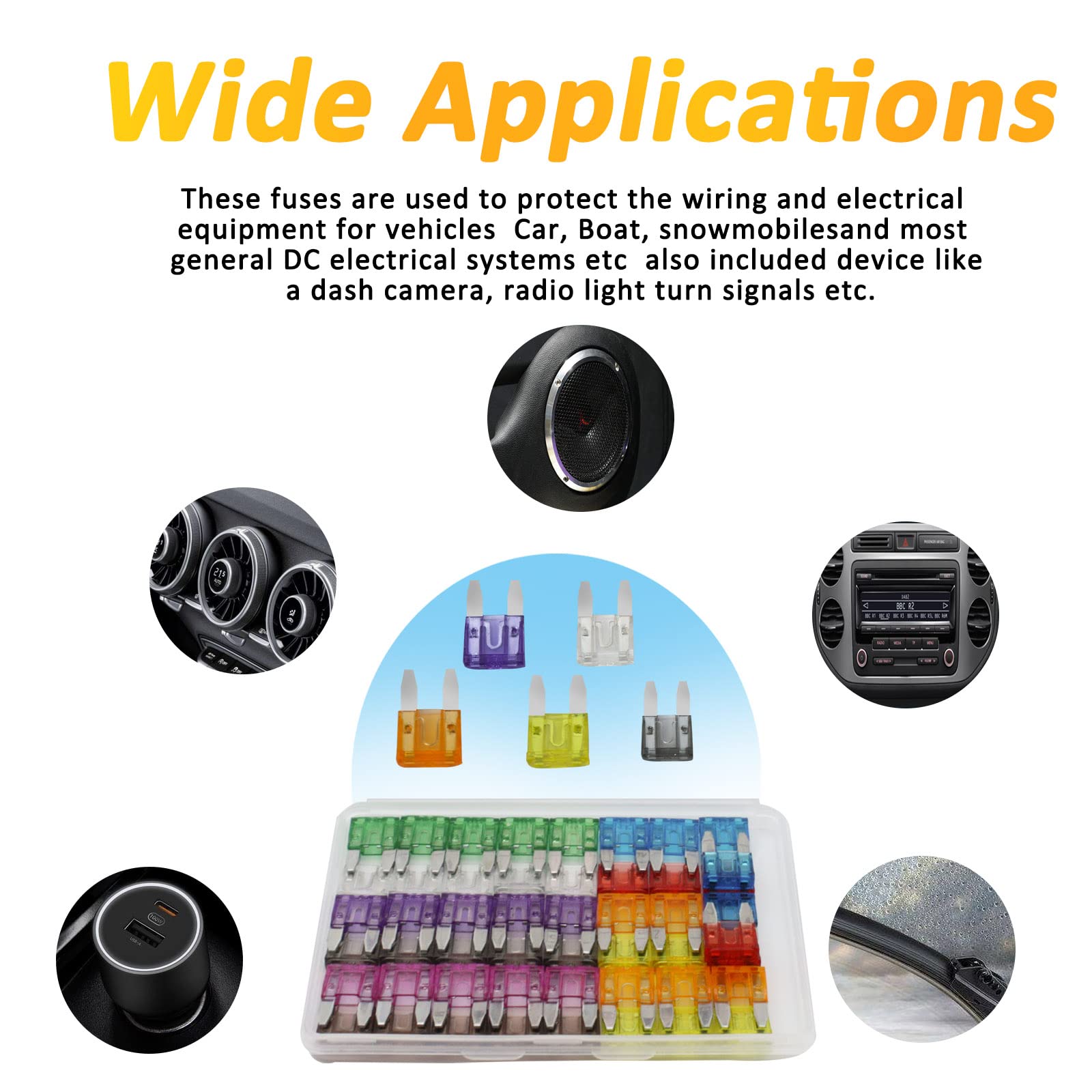 Auto Car Mini Blade Fuses Assortment Kit - 50Pcs Mini (2A/3A/5A/7.5A/10A/15A/20A/25A/30A/35A) for Car Boat Truck SUV Automotive