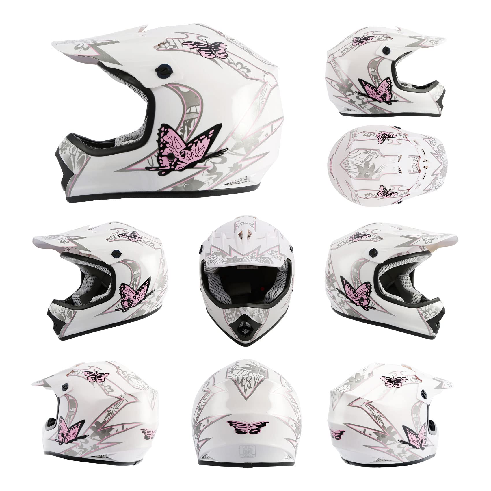 Tcmt Dot Youth & Kids Motocross Offroad Street Helmet Pink Butterfly Motorcycle Youth Helmet Dirt Bike Motocross Atv Helmet+Gogg