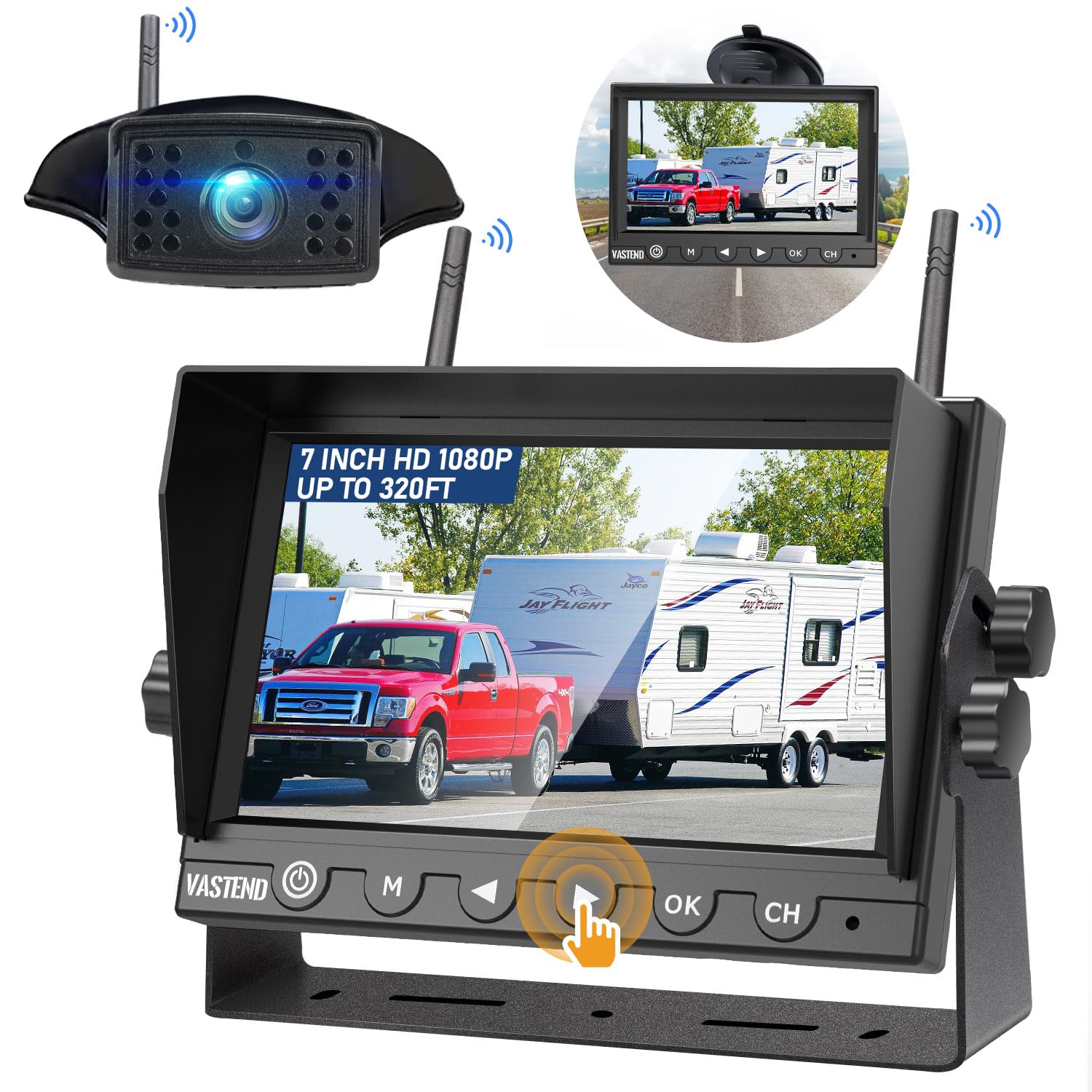 Vastend 7 Inch Rv Backup Camera Wireless, Hd 1080P Dvr Backup Camera High-Speed Rear View Observation System Stable Signals For Rv, Truck, Trailer, Ip69 Waterproof Ir Night Vision Reverse Camera(V01)