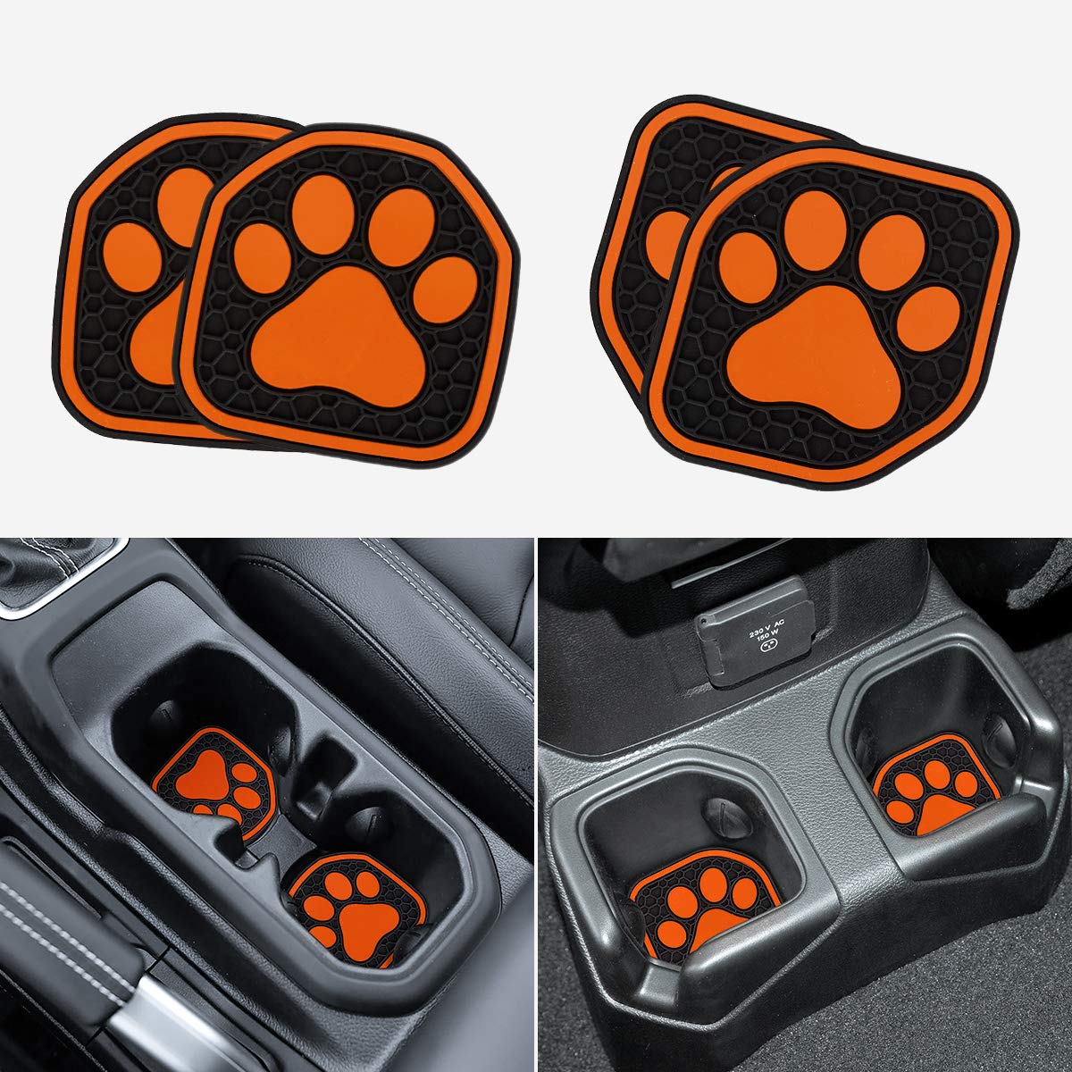 Auovo Auto Cup Holder Inserts Coaster Fit for 2018-2023 Wrangler JL JLU 2020-2023 Gladiator Accessories JT Cup Mat Pad Interior Decoration(4 Pcs Kit)(Orange)