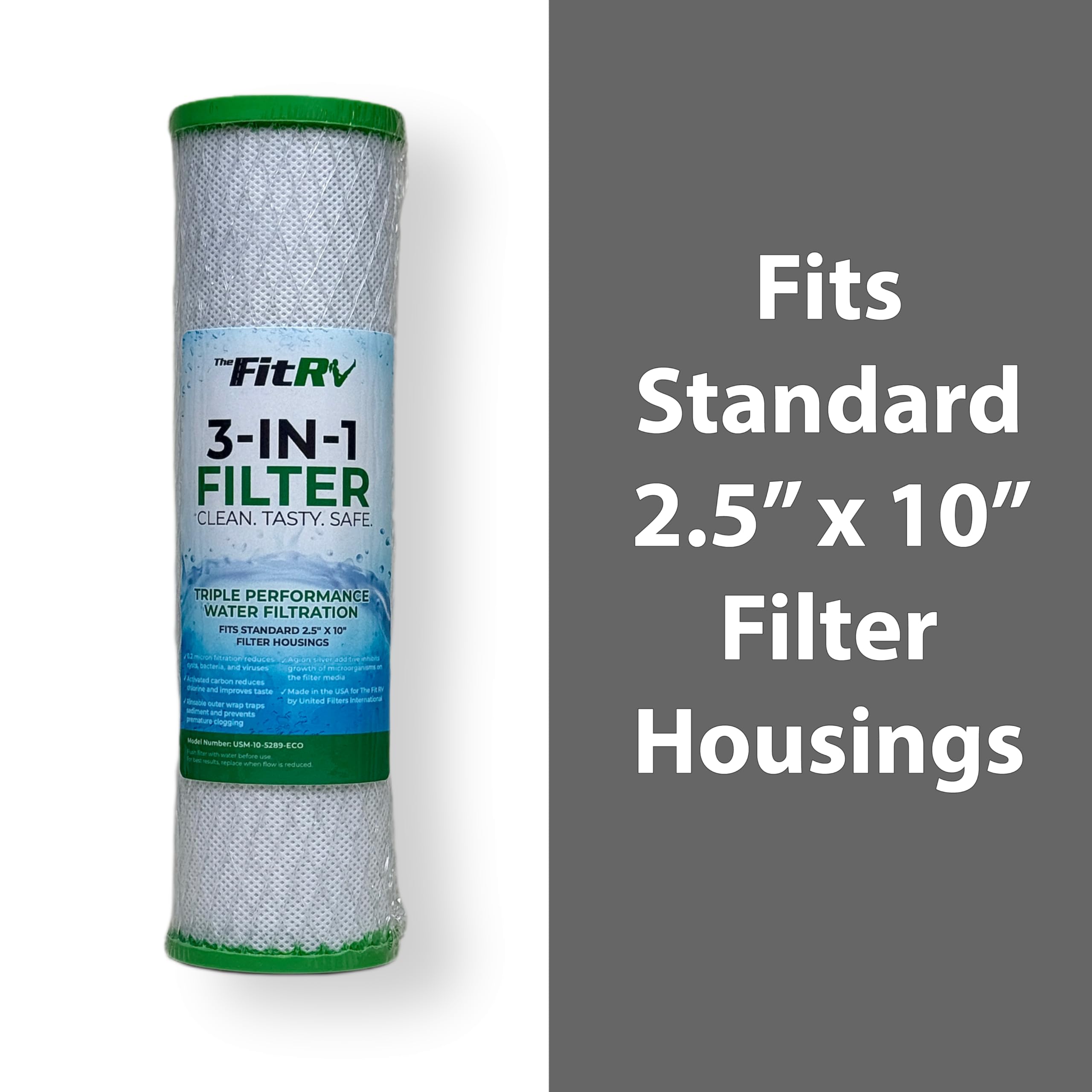 The Fit RV 3-in-1 Water Filter Replacement Cartridge | Activated Carbon | 0.2 Micron Filtration | Perfect for RV Use (USM-10-528