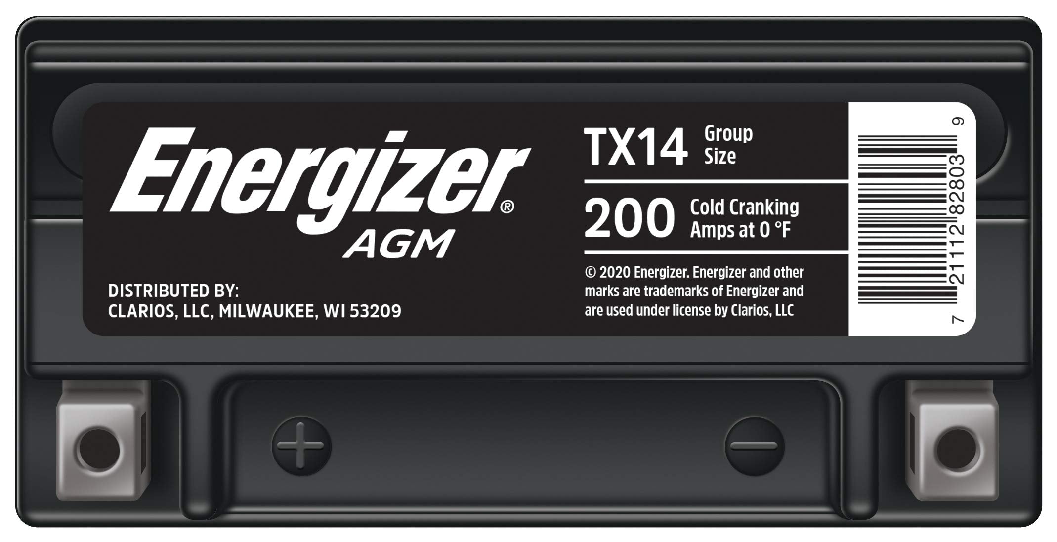 Energizer TX14 AGM 12V Motorcycle & ATV Battery - 200 CCA, 12 Ahr, Black - Replaces YTX14-BS & More