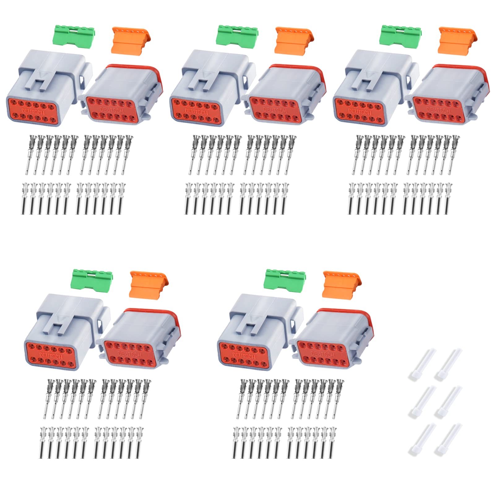 Deutsch Dt Grey 12 Pin Connectors 5 Sets, Waterproof Electrical Wire Connector With Stamped Contacts And Seal Plug For Truck, Off-Road Vehicles, Construction, Agriculture, Marine, Motorcycle Wiring