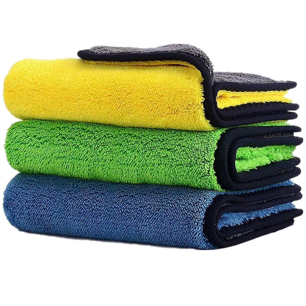 Vishma hub Microfiber Cloth for Car Cleaning and Detailing, 800 GSM, Extra Thick Plush, Double Sided, LintFree, 40cm x 40cm, Bl