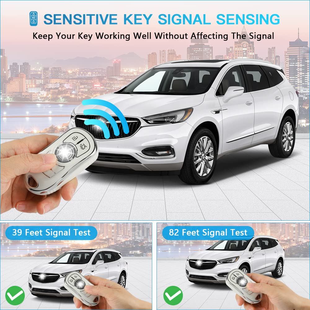 1797 For Buick Key Fob Cover Encore Enclave Lacrosse Envision Regal Accessories Car Remote Case Shell Girly Cute 6 Button White Silver Tpu