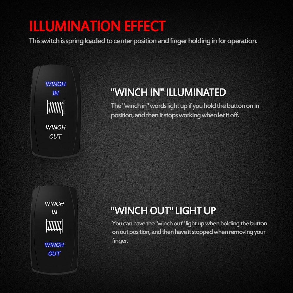 Mictuning Ls09901 7 Pin Momentary Laser Rocker Switch Winch In/Out, 20 Amp/12V, Black