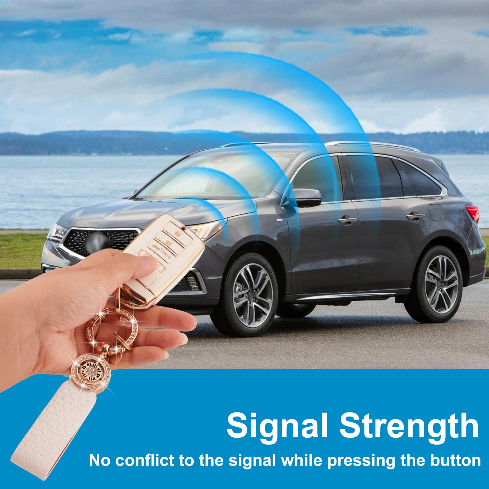 Koaudb Car Key Fob Cover for ACU-ra CDX RDX RLX TLX TLX-L ILX NSX 4 Buttons TPU Soft Smart Car Key Shell Case White Key Protecto