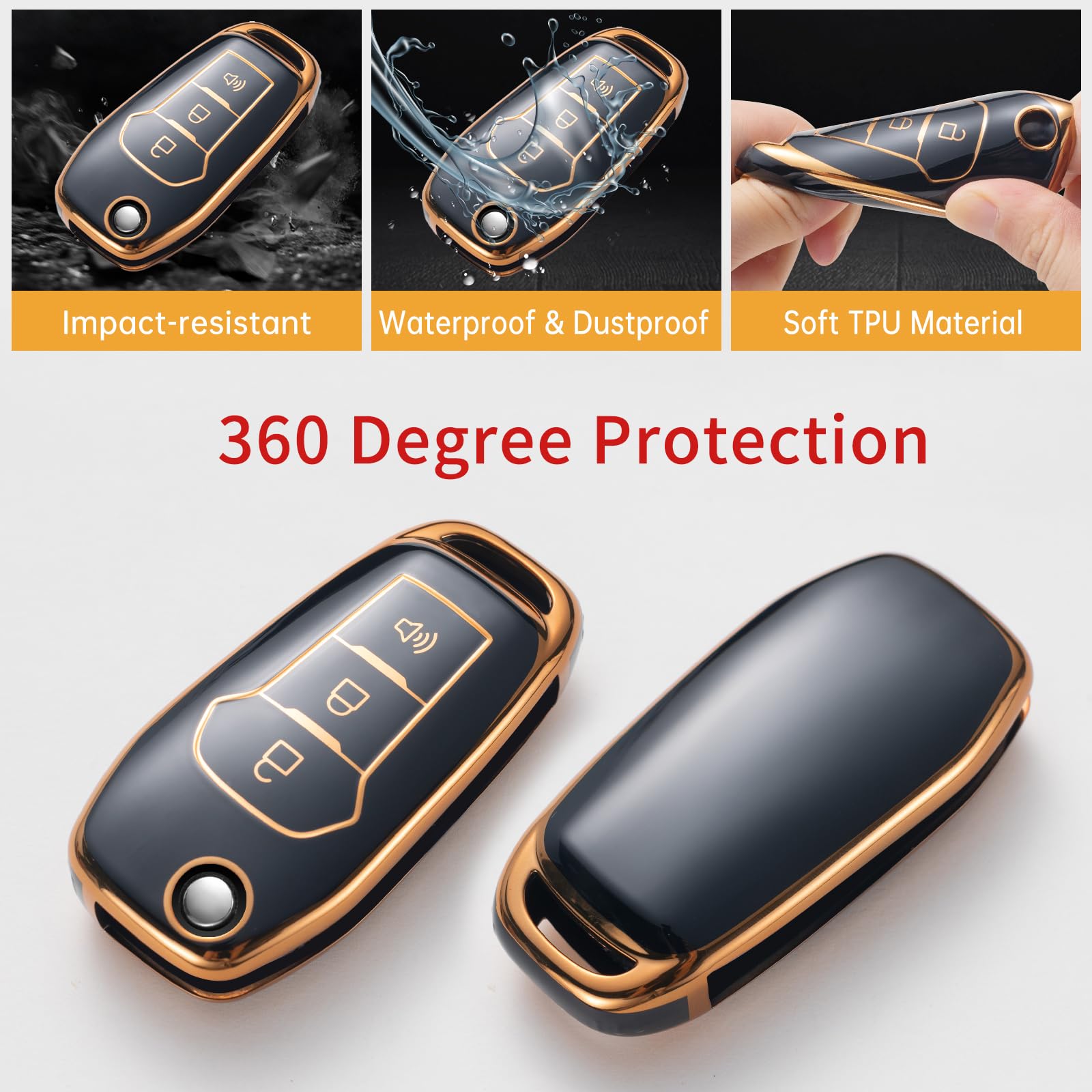 Gematay For Ford Key Fob Cover With Keychain Lanyard, Soft Tpu Key Fob Protector Shell Compatible With Ford F150 F250 F350 F450