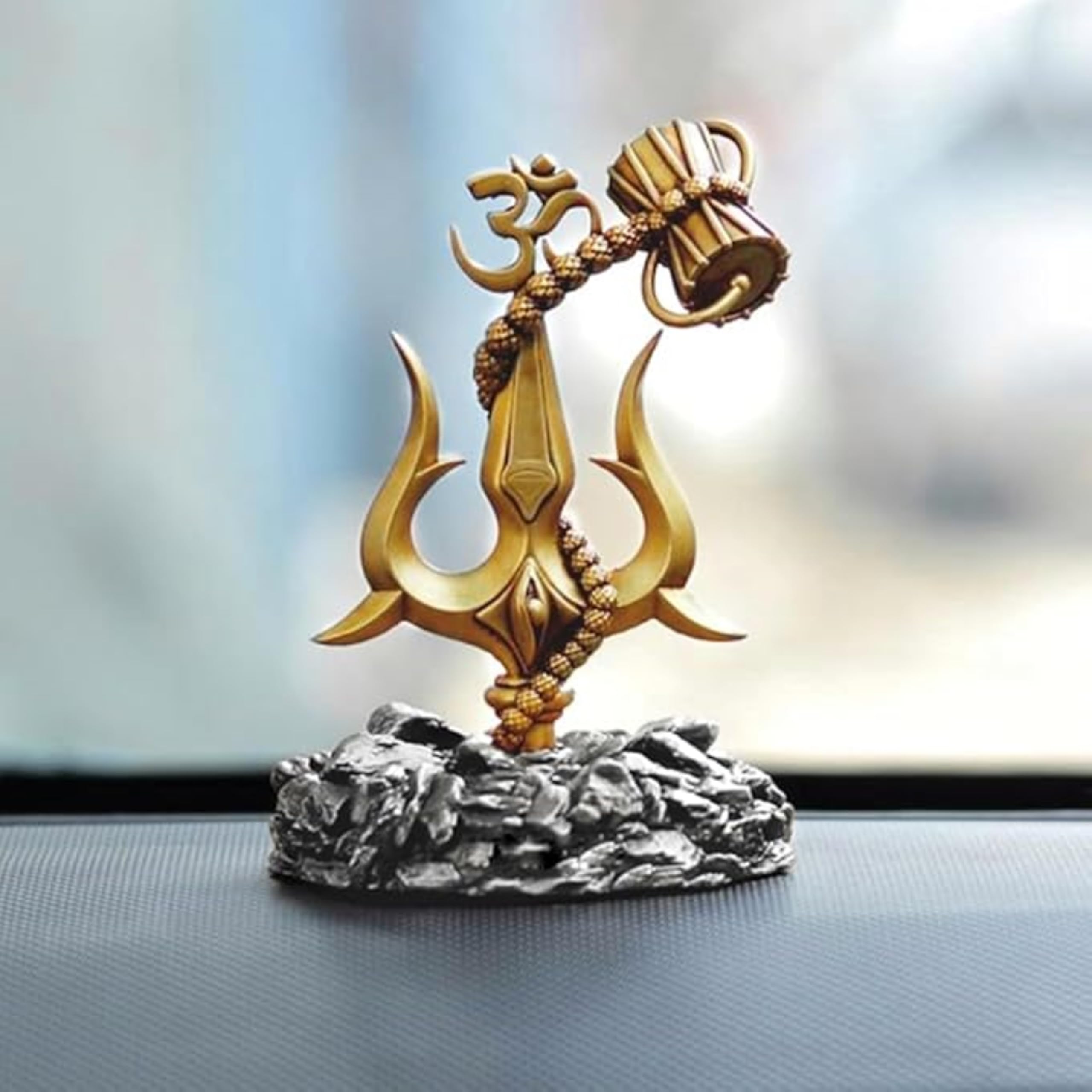 Shri Balaji Craft Product Image Shiv Trishul With Damru Idol | Mahadev Trishul Showpiece With Om Symbol For Car Dashboard, Home