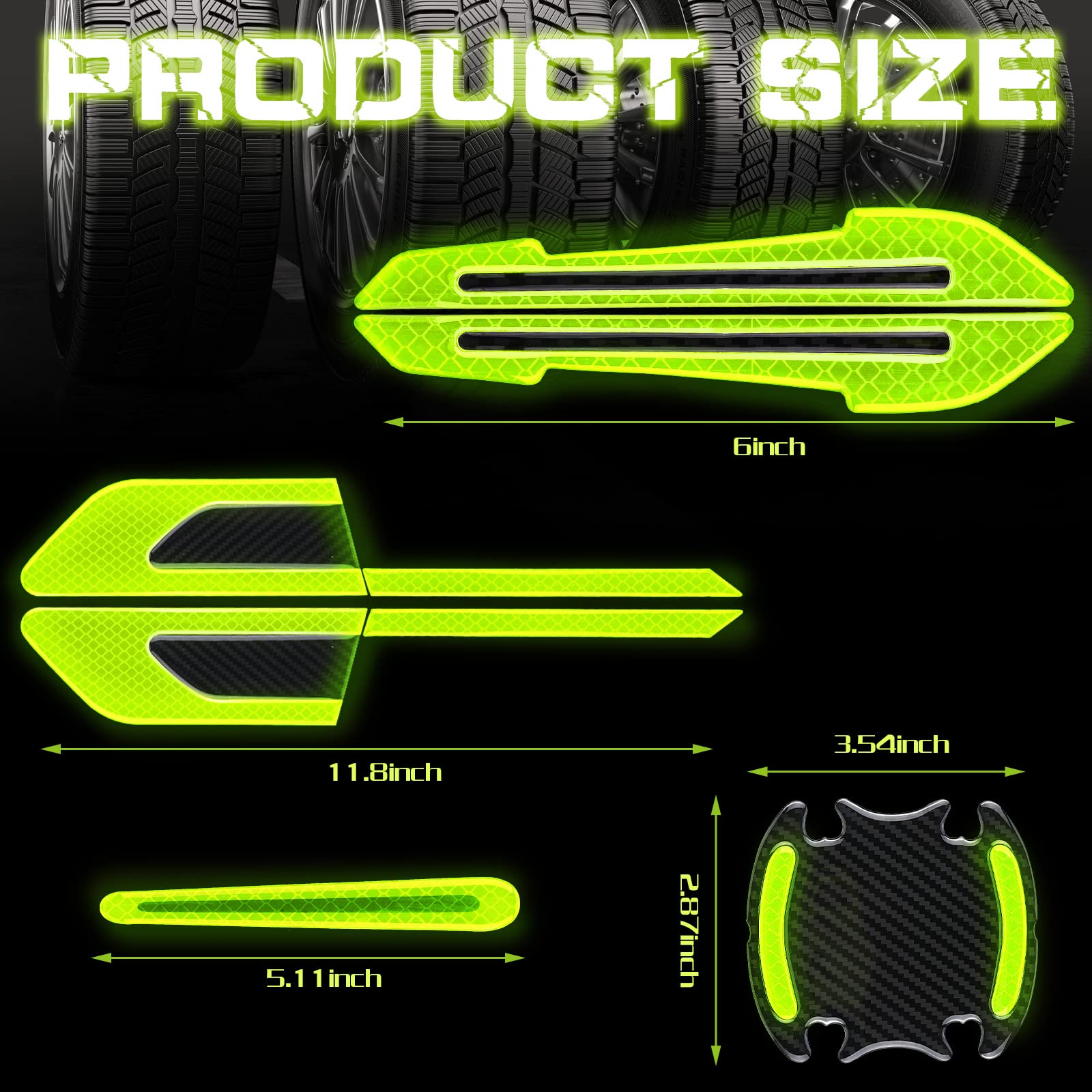 12 Pieces Reflective Car Stickers Set Rearview Mirror Reflective Warning Stickers Auto Door Cup Protectors and Handle Paint Scra