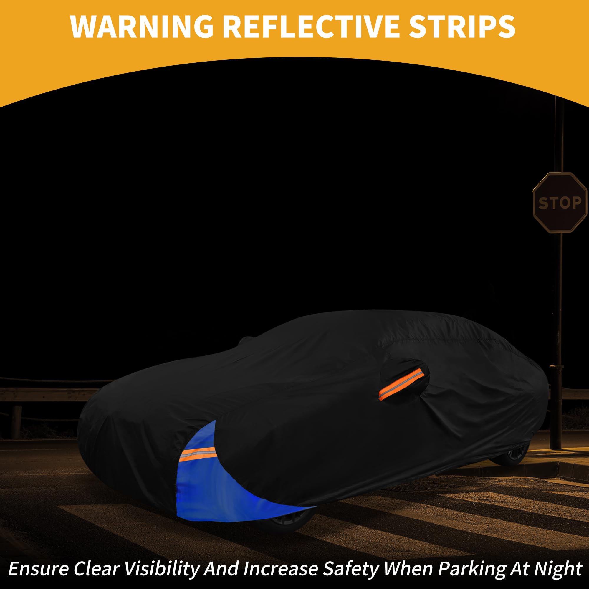 Partuto Waterproof All-Weather Universal Car Cover with Right Side Zipper, 210D-PU Black Blue Fits for Sedan 177'' to 185'' Leng